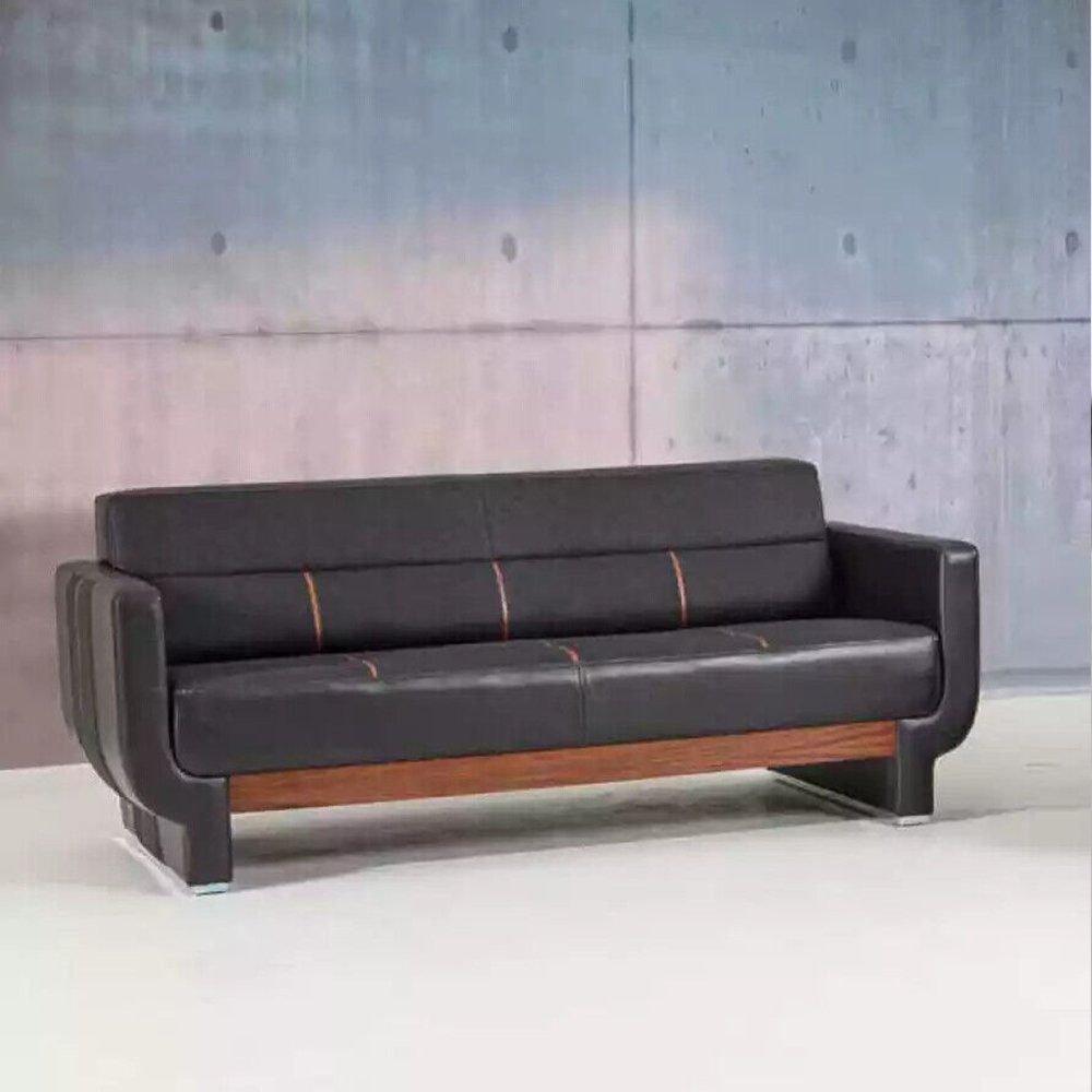 JVmoebel Sofa Schwarze Dreisitzer Couch Moderne Ledermöbel Büroeinrichtung Polster, Made In Europe