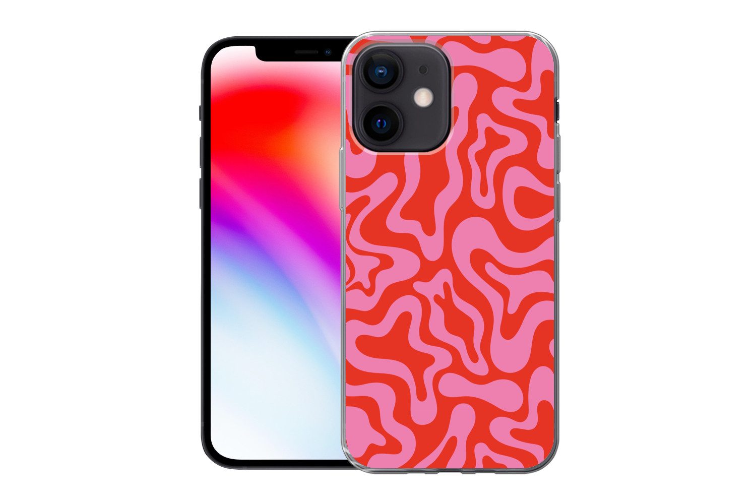 MuchoWow Handyhülle für Apple iPhone 12 mini Abstrakt - Muster - Rot - Rosa - Minimalistis, Smartphone-Bumper, Print, Handy Schutzhülle Dünn