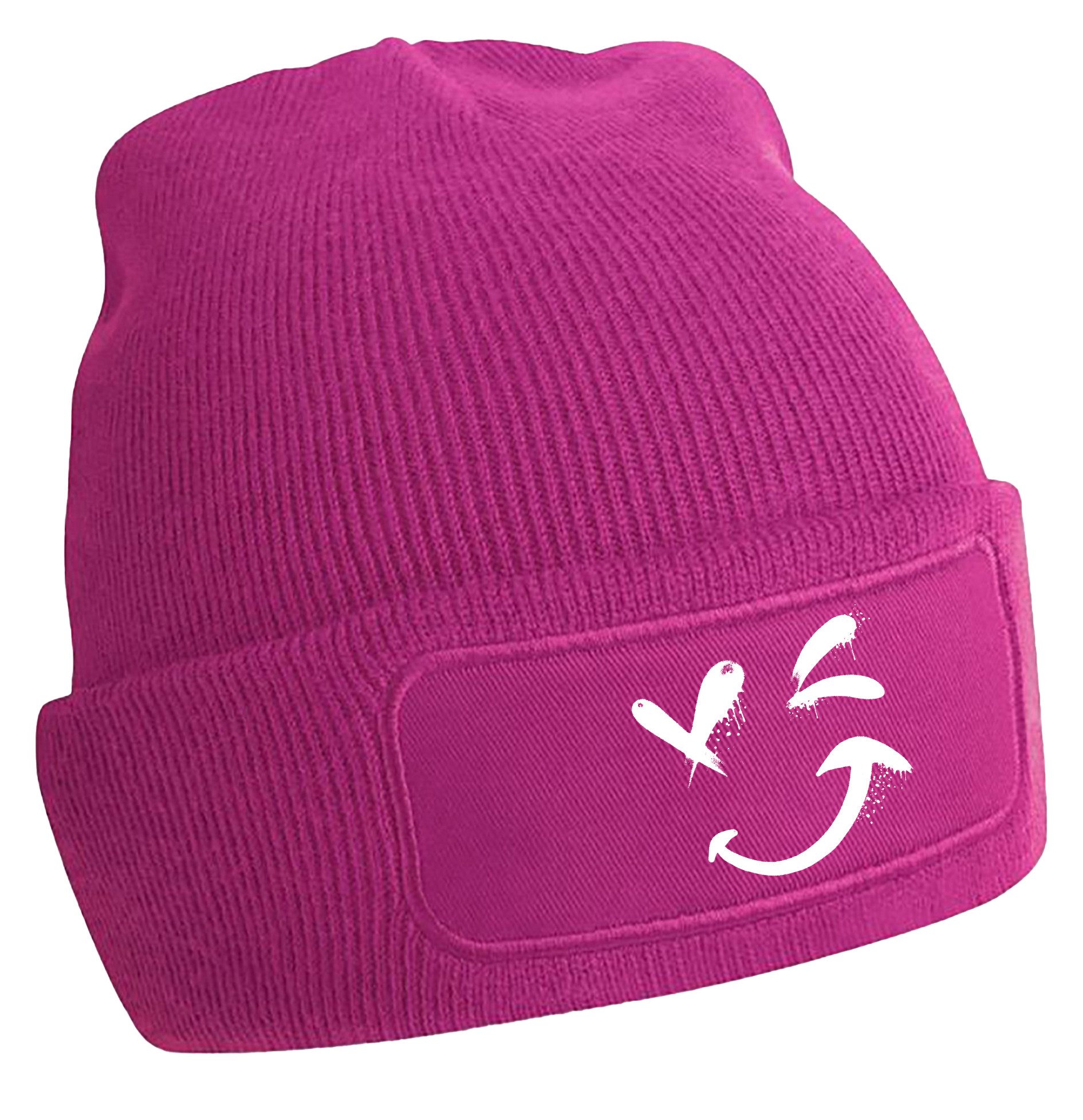 MyDesign24 Strickmütze für kalte Tage - Beanie mit zwinkerndem Gesicht Print Coole Street-Art Mütze Wintermütze i328
