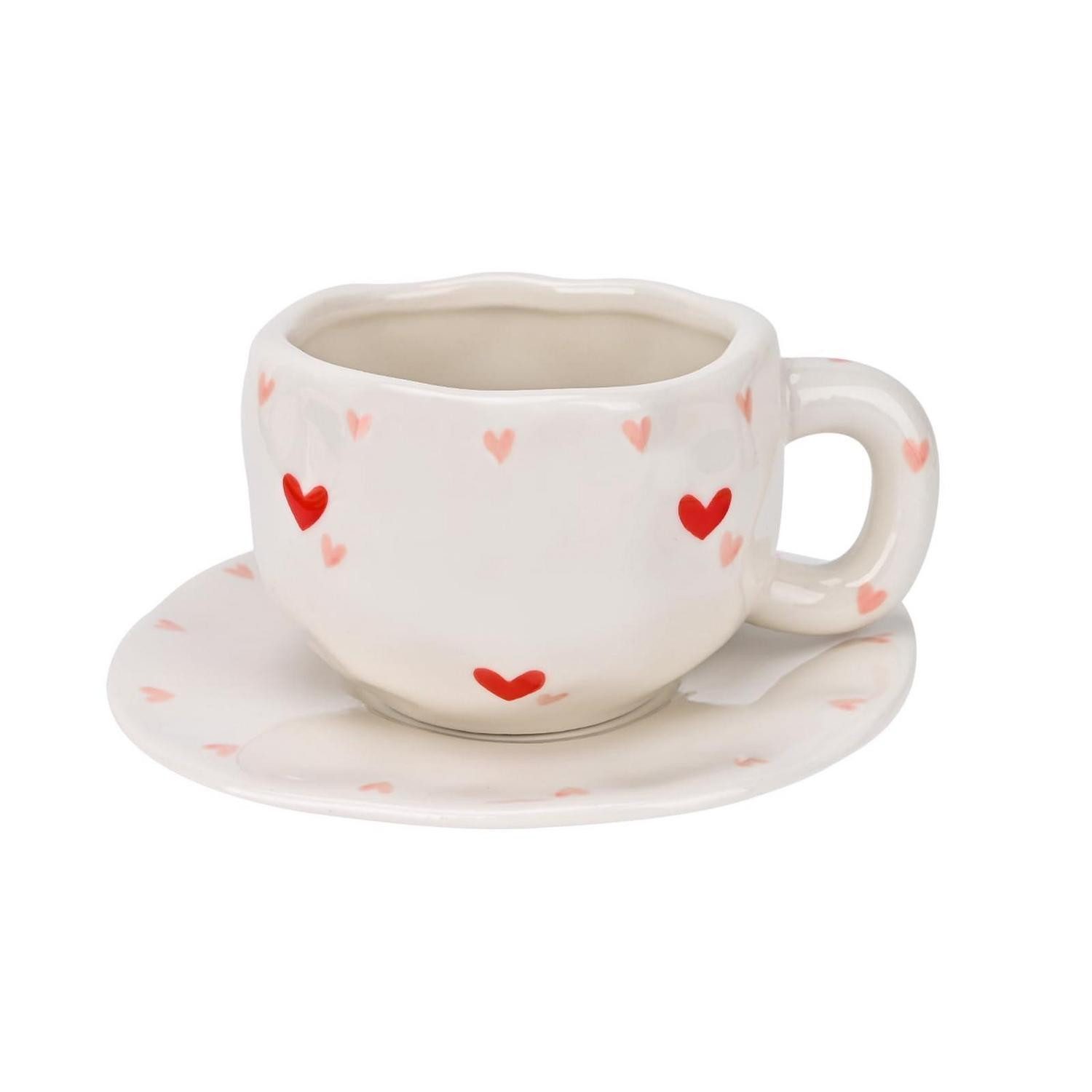 LuxusKollektion Tasse Kaffeetasse mit Untersetzer Herz Rot 300ml, Keramik