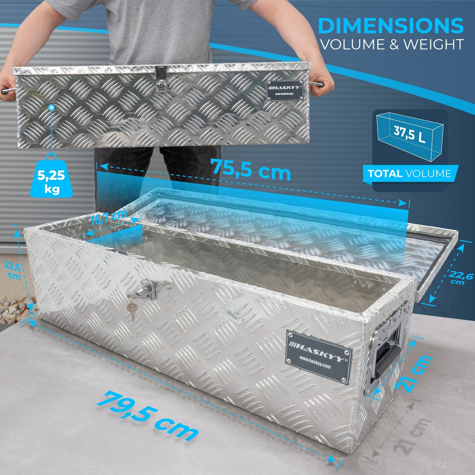 HASKYY Anhänger-Deichselbox Alubox Transportbox Anhängerbox Deichselbox 80x22x22cm Aluminiumbox Ka