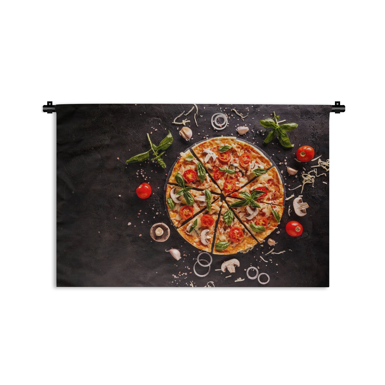 MuchoWow Wanddekoobjekt Pizza - Gemüse - Kräuter - Küche - Industrie, Wanddeko für Wohnzimmer, Schlafzimmer, Kleid, Wandbehang, Kinderzimmer