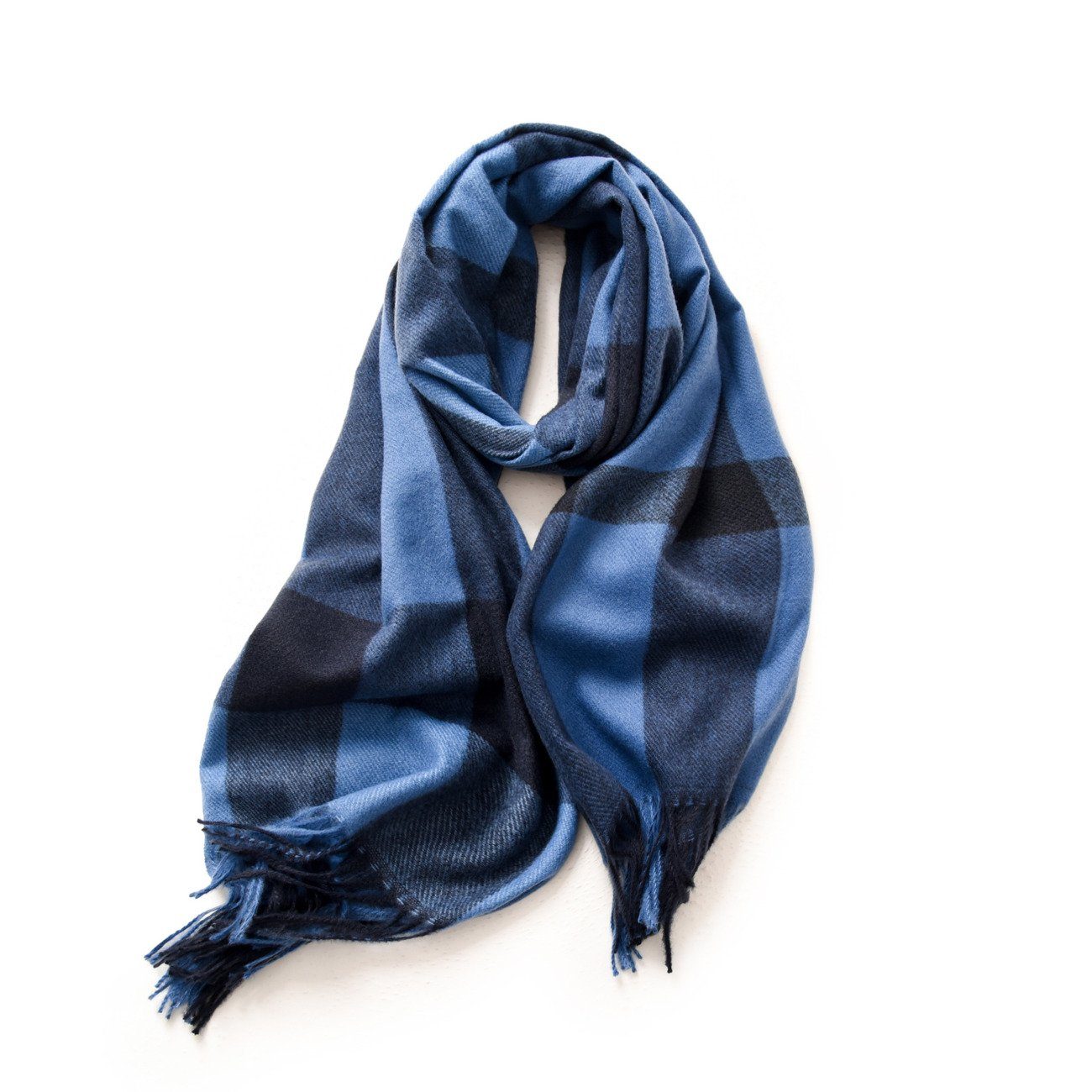 Modischer, mit Reisen karierter Modeschal blau1 Quasten, warmer, (1-St) Union Schal