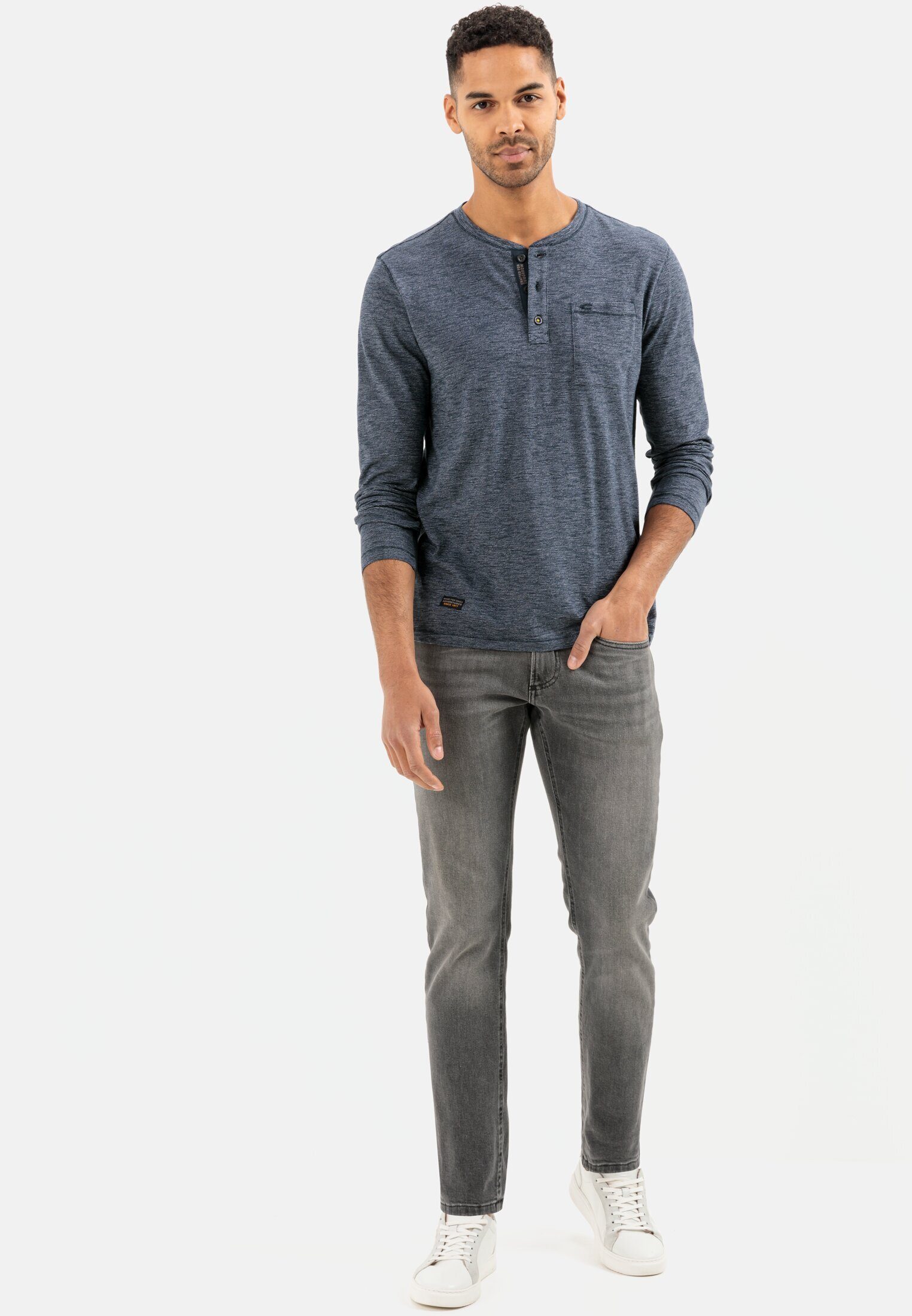 camel active Henleyshirt aus reiner Baumwolle Langarm Rundhals