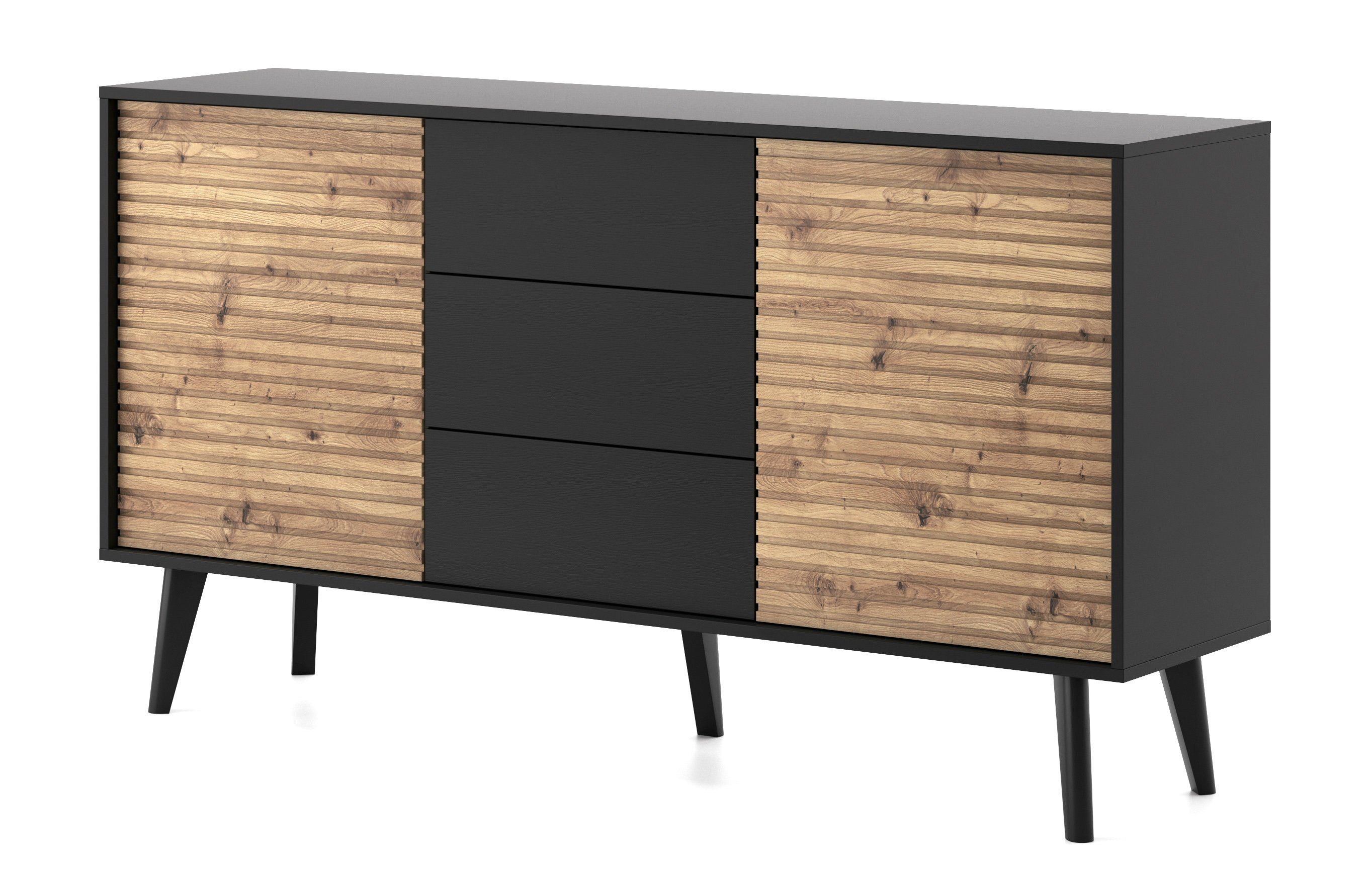 Sideboard Kommode mit 3 Schubladen Abilio, 2 Türen, Wohnzimmer