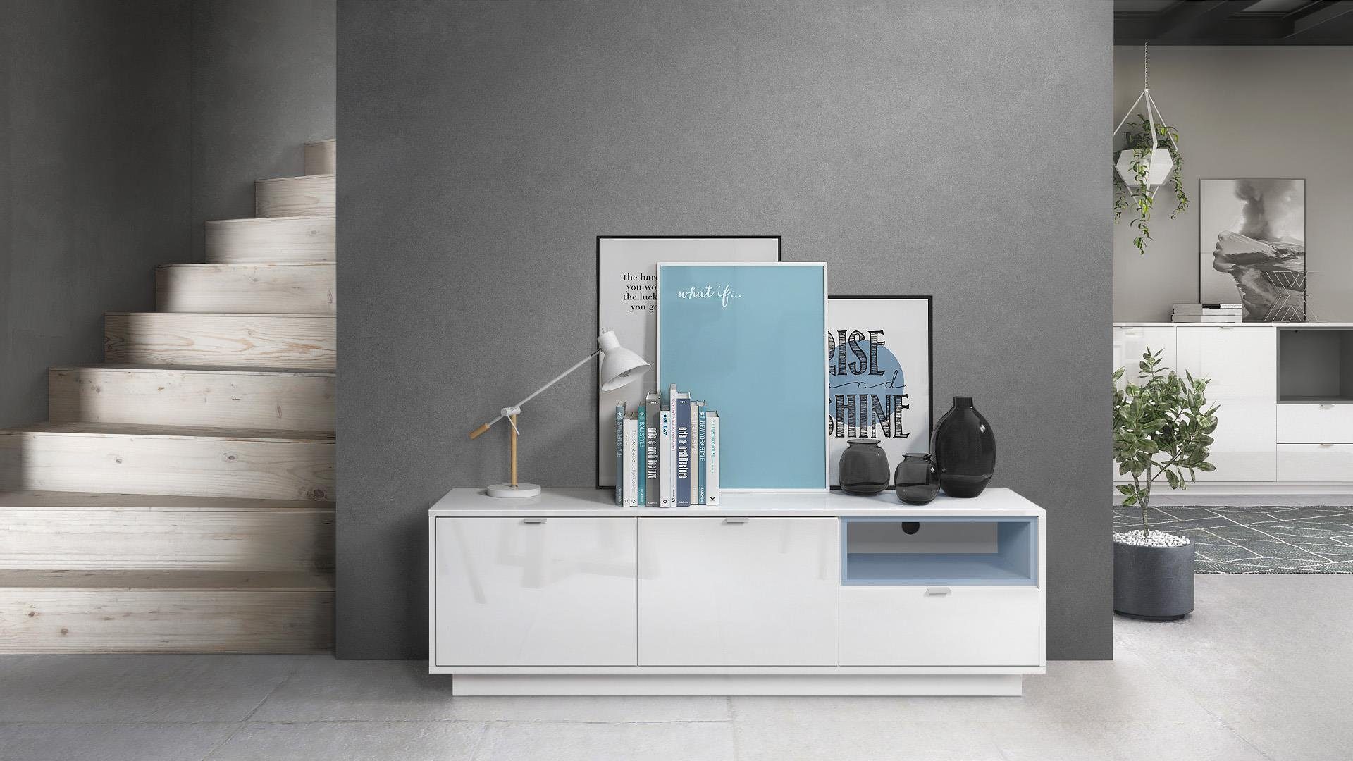 Vladon Lowboard Metro (Lowboard, mit 2 Türen), Schublade und offenem Fach