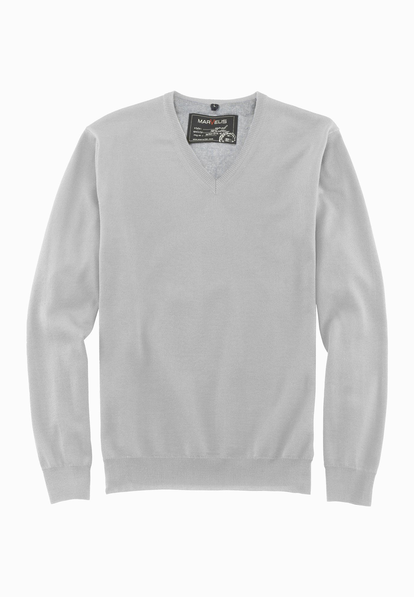 MARVELIS V-Ausschnitt-Pullover Pullover - Casual Fit - V-Ausschnitt - Einfarbig - Grau (1-tlg)