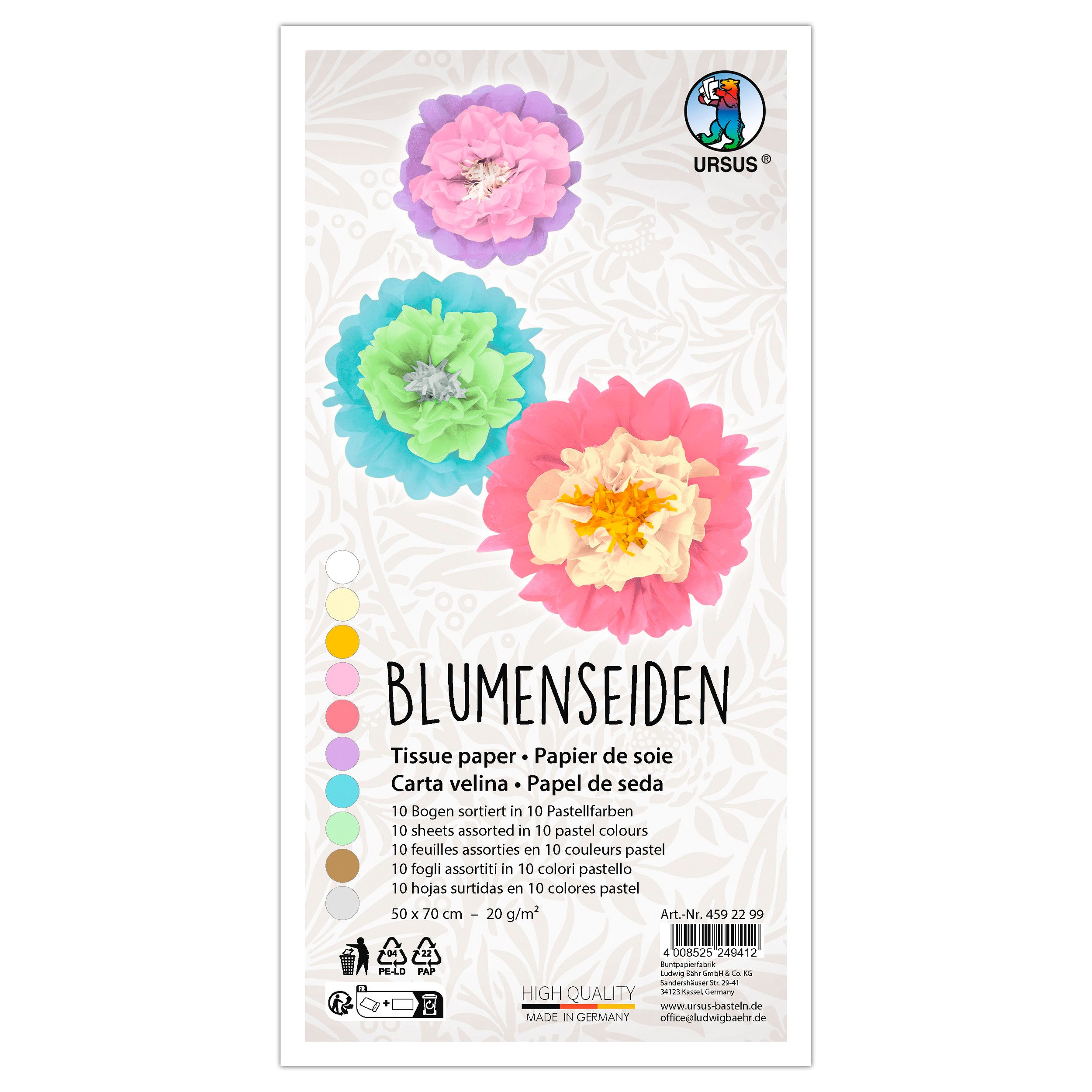 URSUS Seidenpapier Blumenseiden-Sortiment, 10 Bogen