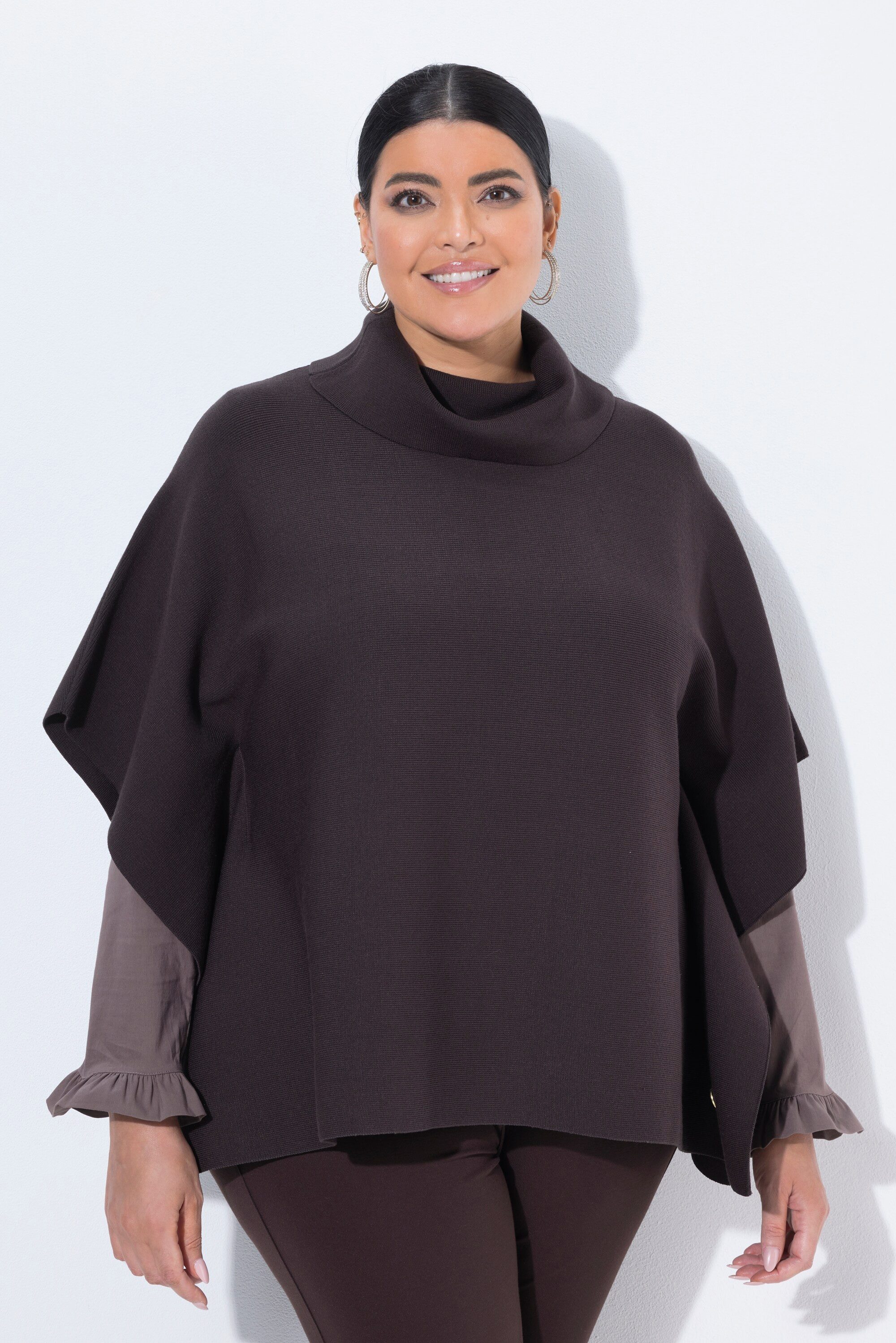 Ulla Popken Pullunder Poncho-Pullover Oversized Rollkragen ärmellos