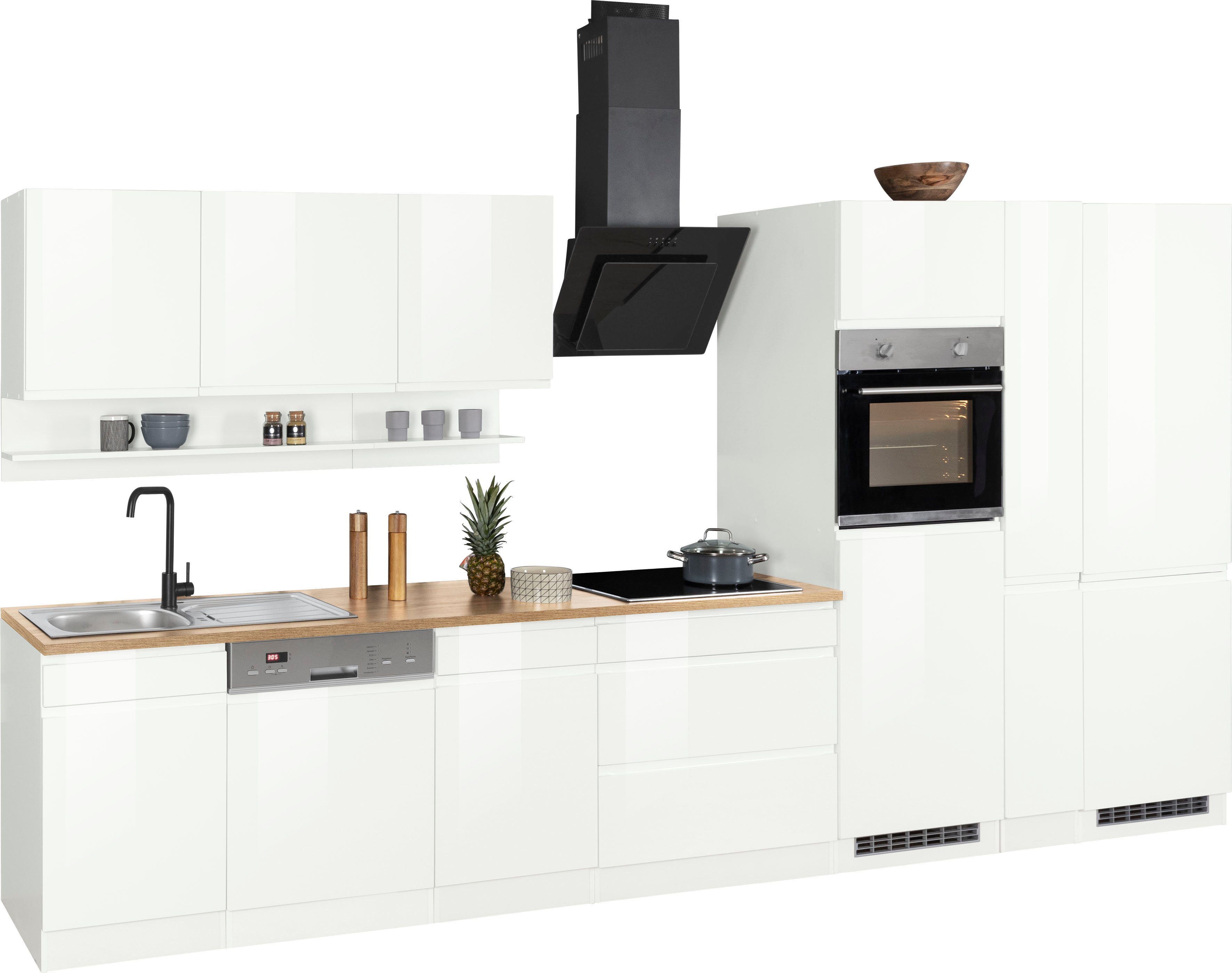KOCHSTATION Küchenzeile KS-Virginia,neu in verbesserter Ausführung, Breite 390 cm, Soft-Close, mit Glaskeramik-oder Induktionskochfeld