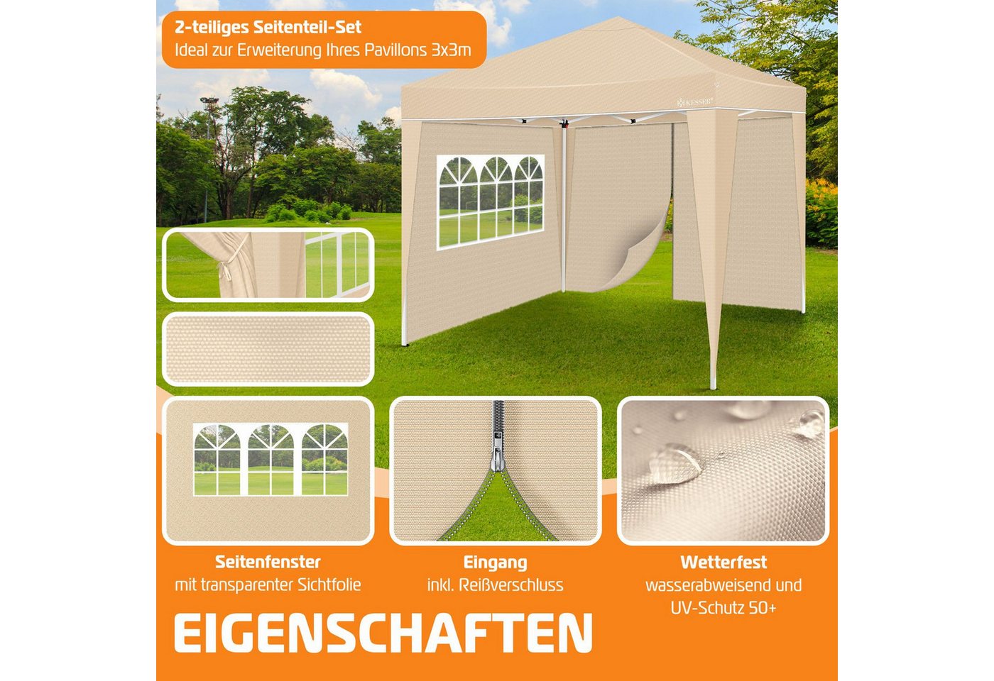 Thumbnail - KESSER Pavillon, 2X Seitenwand für Pavillon 3x3m Faltpavillon Pop Up klappbar