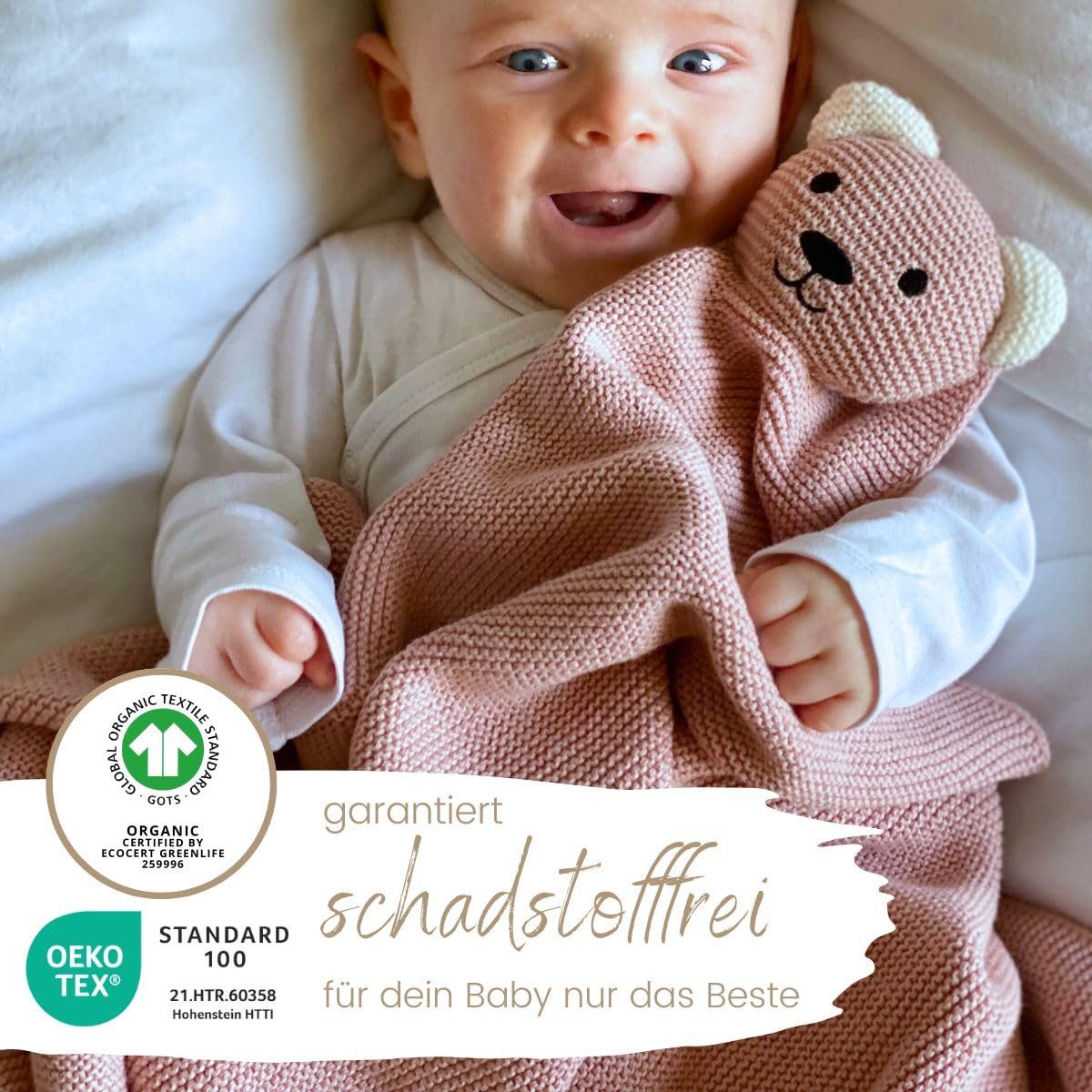 Babydecke DIKOS® Babydecke SCHMUSE-Bär Baby Geschenk Mädchen Junge Geschenkset, DIKOS, Geschenk zur Geburt, PREMIUM Qualität, 100 % BIO Baumwolle, nachhaltig