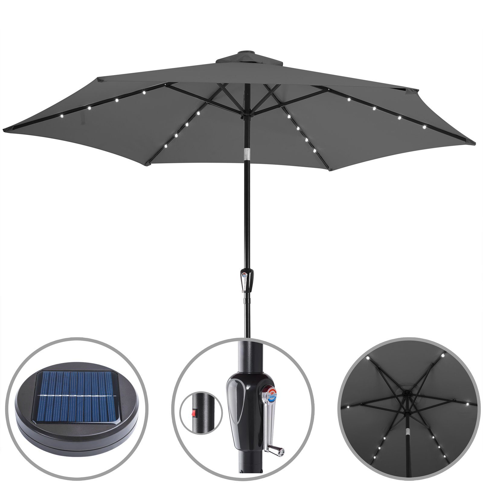 Kingsleeve Sonnenschirm, LED Beleuchtung Solarbetrieben Neigbar günstig online kaufen