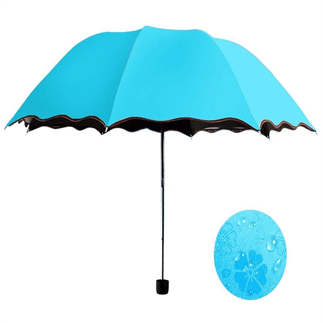 DÖRÖY Taschenregenschirm Wasserblühender Regenschirm,regenfester Faltschirm,AntiUV-Sonnenschirm blau