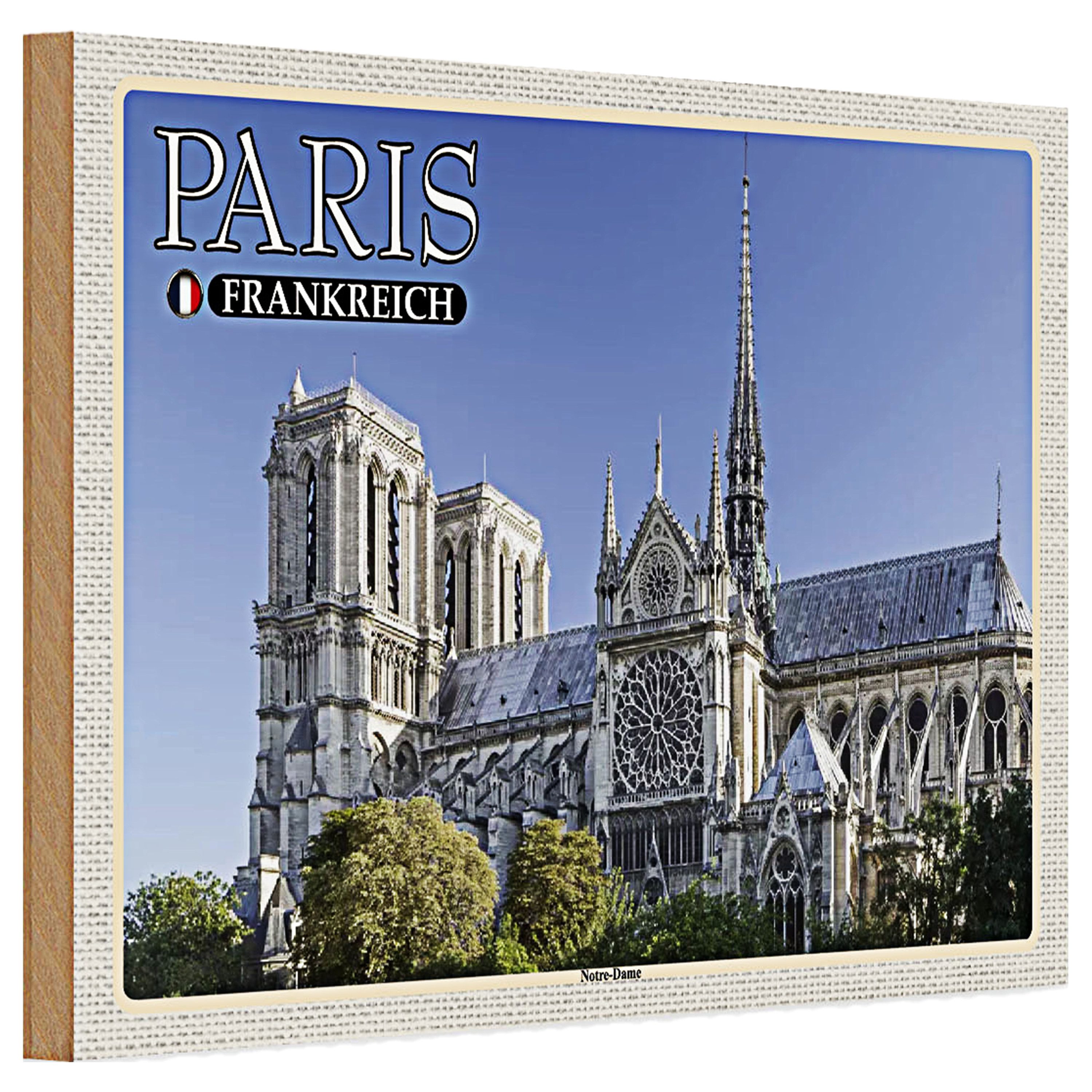 Roomando Holzbild Holzschild Reise 30x20cm Paris Frankreich Notre-Dame Kathedrale