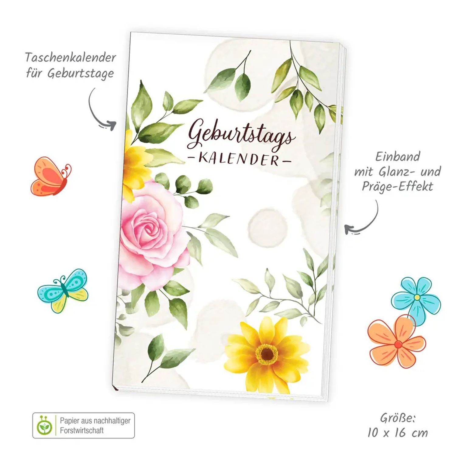 Trötsch Verlag Geburtstagskalender Trötsch Taschenkalender Geburtstagskalender Blumen