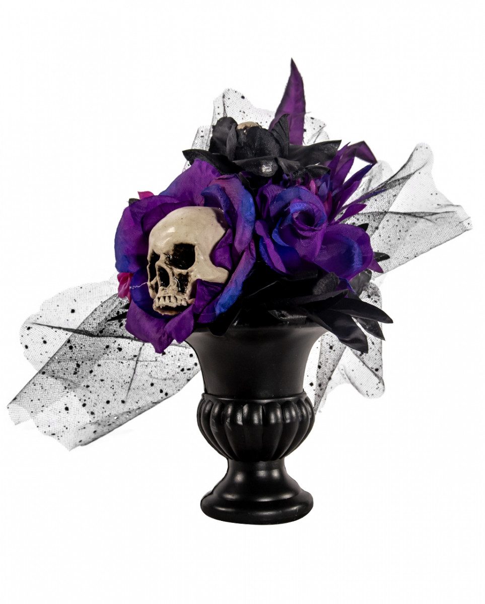 Horror-Shop Dekofigur Gothic Blumenvase mit Violett-Schwarzen Rosen und günstig online kaufen