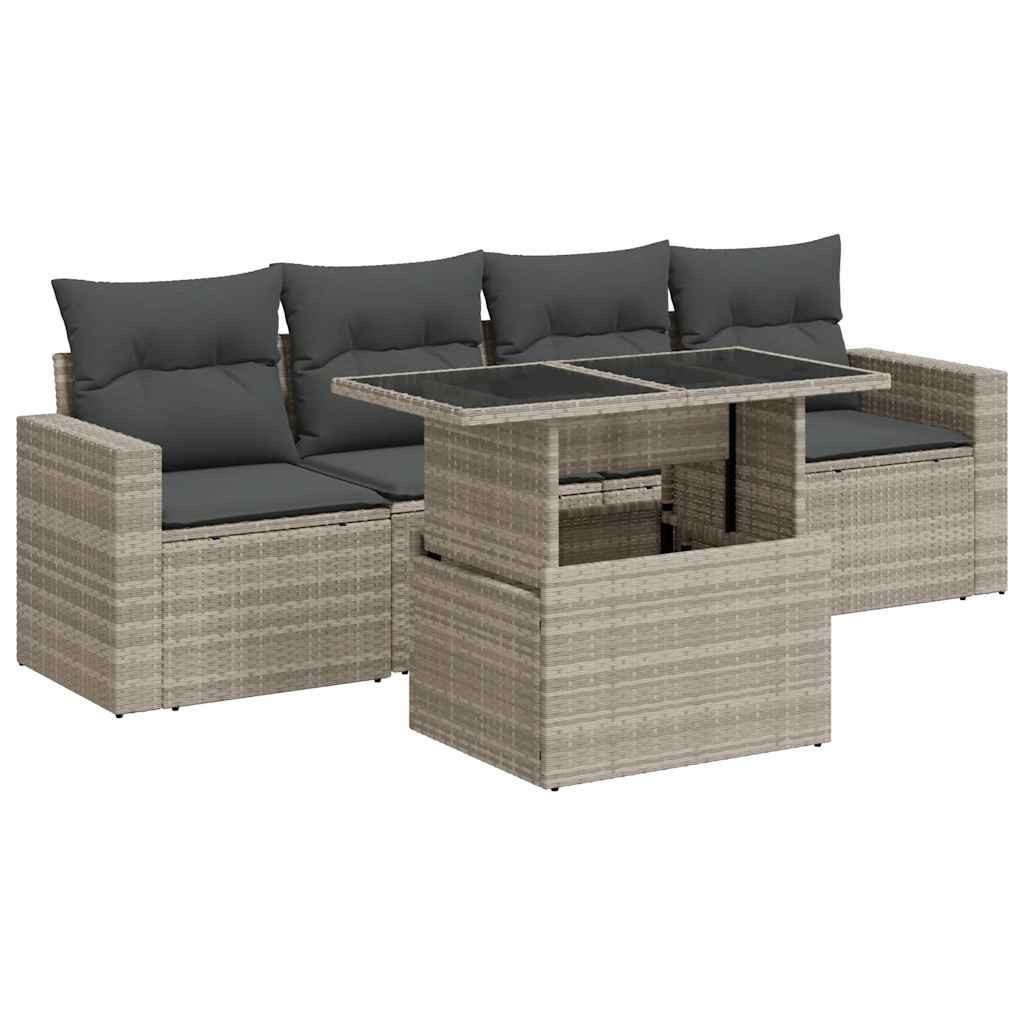 Gartenlounge-Set 5-tlg. Garten-Sofagarnitur mit Kissen Hellgrau Poly Rattan
