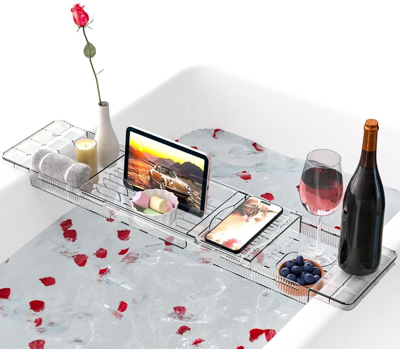 SURFOU Badewannenablage Badewannenbrett aus transparentem Kunststoff Badewa günstig online kaufen