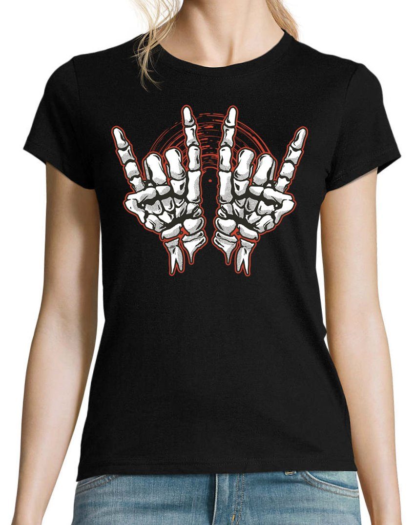 Youth Designz T-Shirt Skelett Hand Rock'n'Roll Damen Shirt Horror im Fun-Lo günstig online kaufen