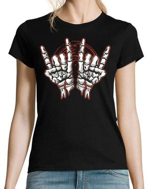Youth Designz T-Shirt Skelett Hand Rock'n'Roll Damen Shirt Horror im Fun-Look Mit modischem Print
