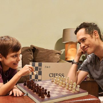 Randaco Spiel, Schachspiel aus Holz Schach 29*29CM 3 in1 Schach-Set Figuren inkl.