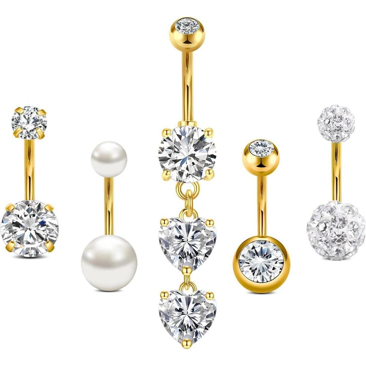 Bauchnabelpiercing Bauchnabelpiercing 14G 8mm Chirurgenstahl CZ Perle Herz Stil D-Gold