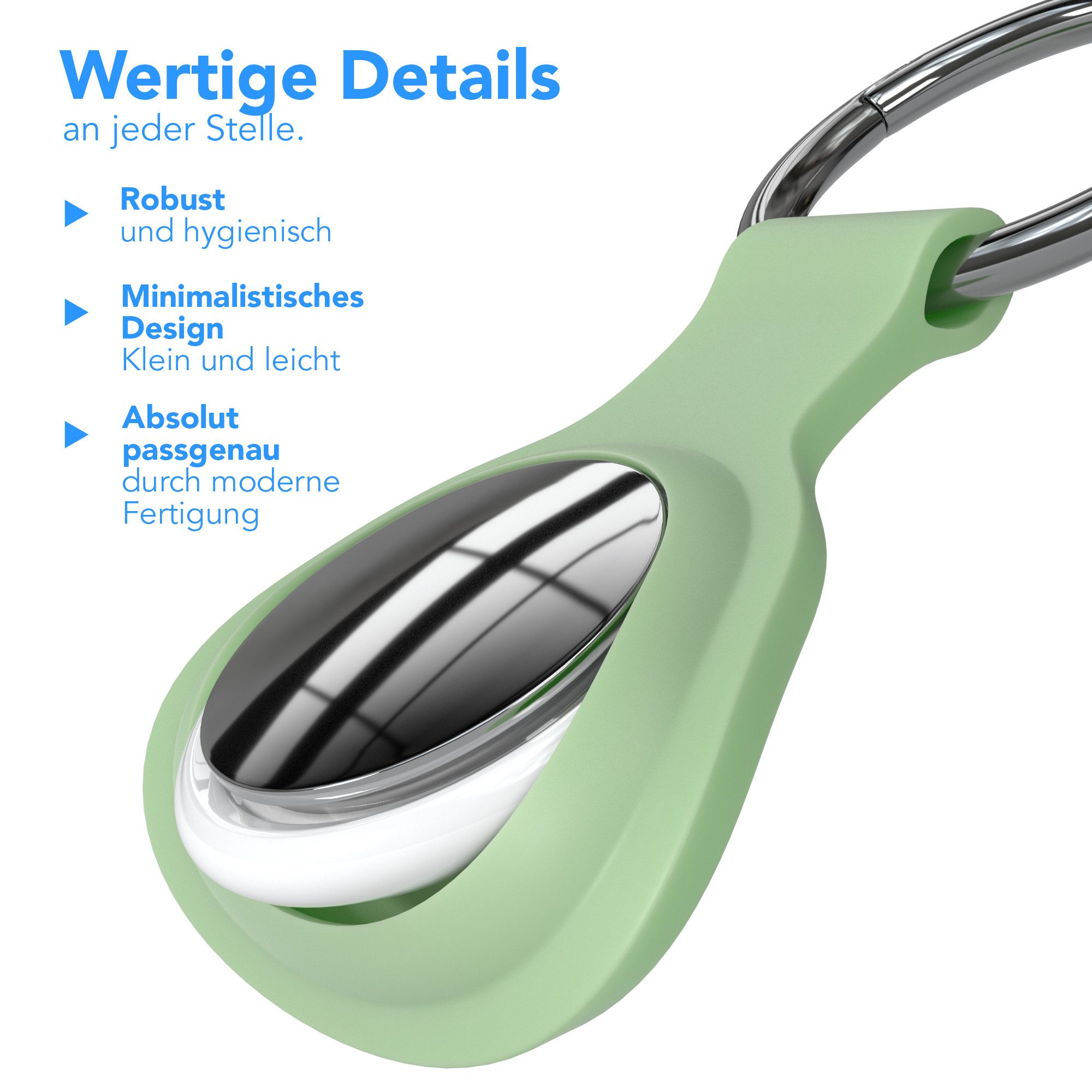 EAZY CASE Schlüsselanhänger 3er Set Silikon Anhänger kompatibel Apple AirTag, Airtags Hülle mit Silikon Rand Weich Tracker Karabiner Grün – Bild 5 von 5