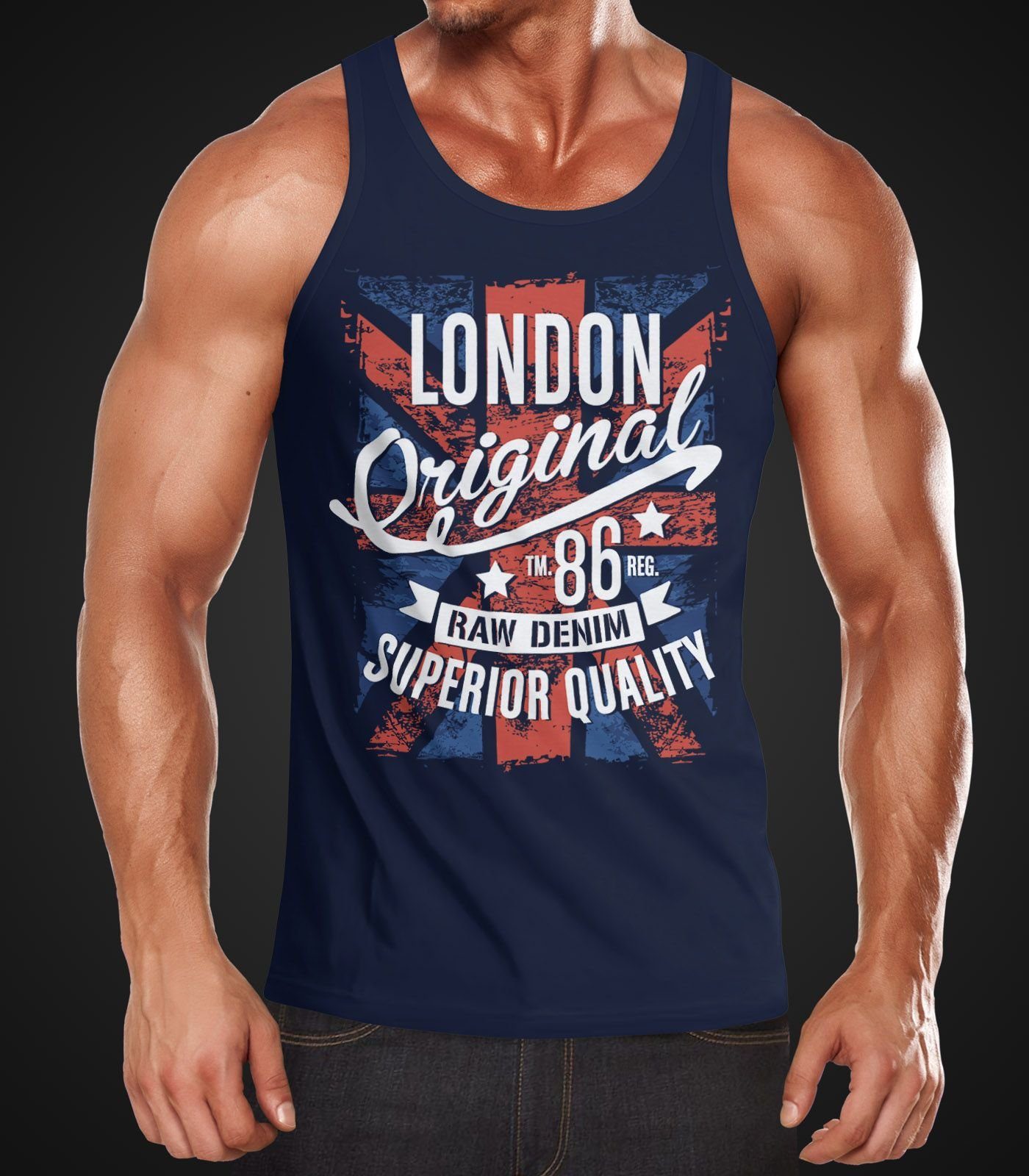 Neverless Tanktop Herren Tank-Top mit Shirt UK Neverless® London Muskelshirt navy Print Flagge England Muscle Großbritannien Vintage