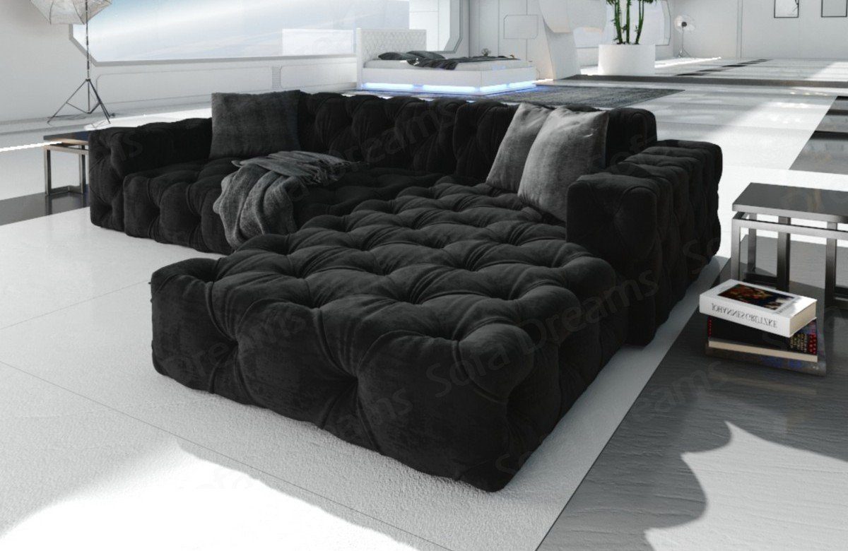 Sofa Dreams Ecksofa Polster Design Sofa Samtstoff Menorca L Form kurz Stoffsofa, Loungesofa schwarz95