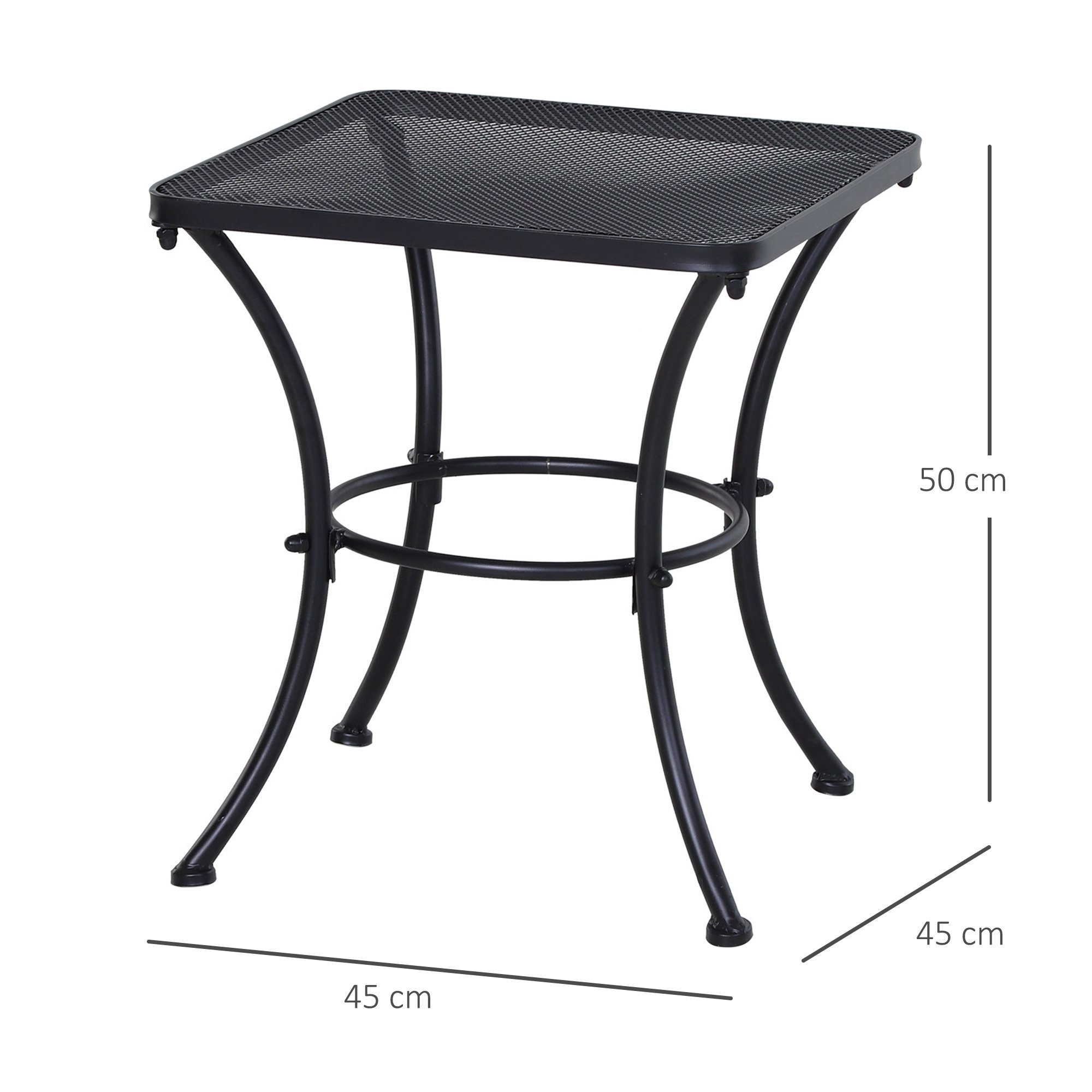 Outsunny Beistelltisch Gartentisch, Kaffeetisch (Couchtisch, 1-St., Beistelltisch), Metall, Schwarz, Terrasse, 45 x 45 x 50 cm