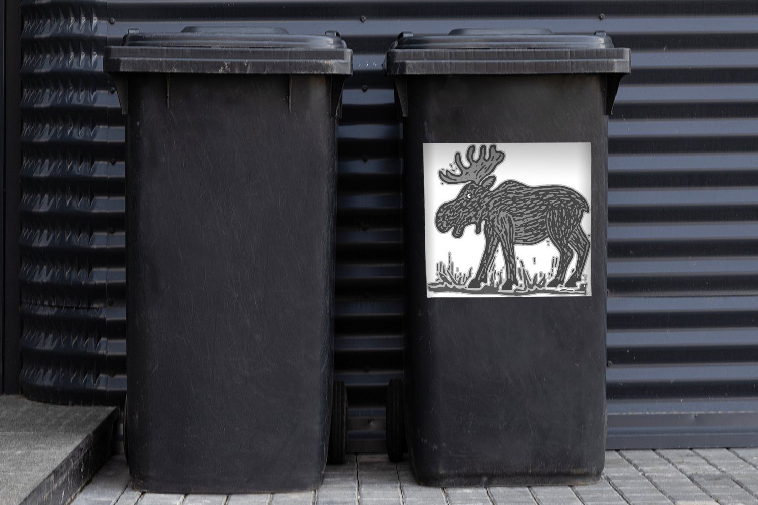 MuchoWow Wandsticker Eine Illustration Mülltonne, St), Sticker, (1 Hintergrund Container, mit Elchs Abfalbehälter Wasser weißem - im Mülleimer-aufkleber, eines