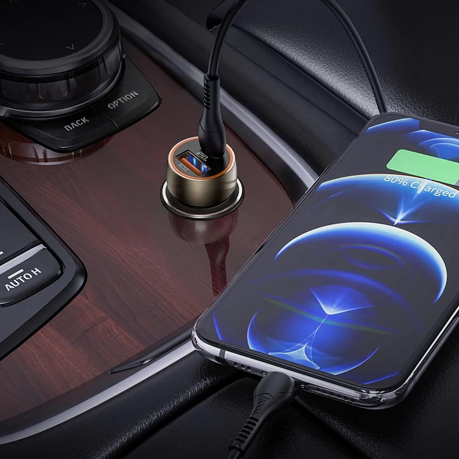 hoco. Z46A Lightning Smartphone-Ladegerät (3000 mA, KFZ Dual USB Lade Stecker Zigarettenanzünder Charger Lightning Kabel)