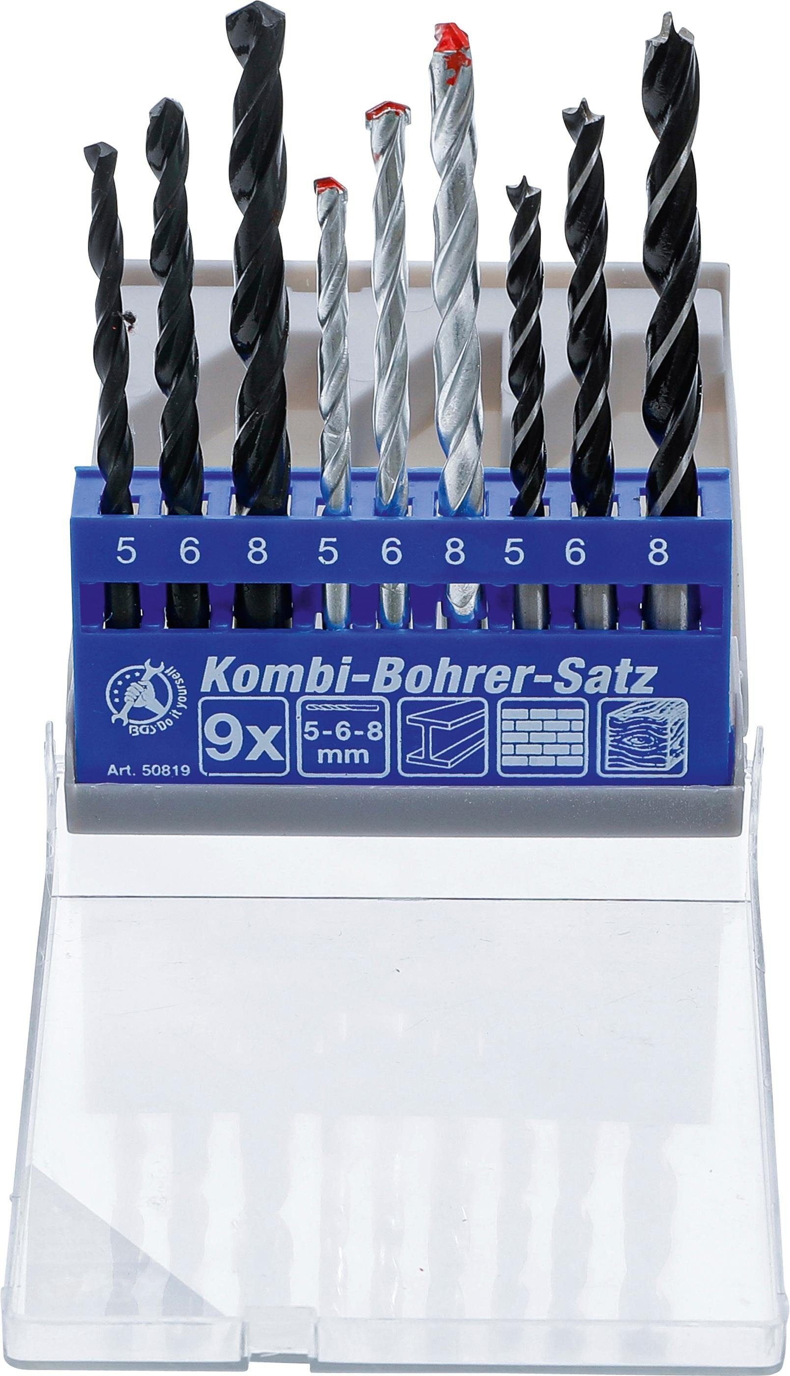 BGS technic Spiralbohrer Kombi-Bohrer-Satz, 5 - 8 mm, 9-tlg.
