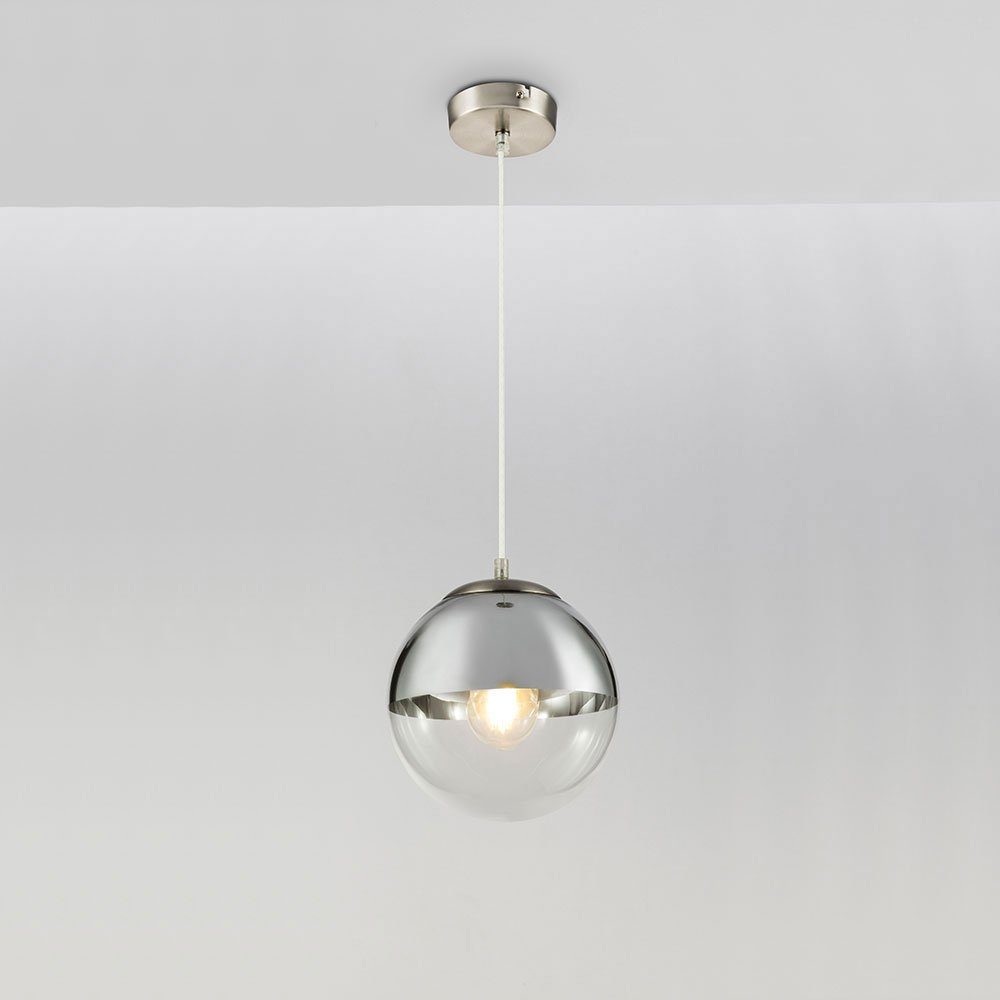 Filament Decken etc-shop Glas Hänge chrom Wohn Design Zimmer Warmweiß, Lampe inklusive, Leuchtmittel Kugelleuchte,