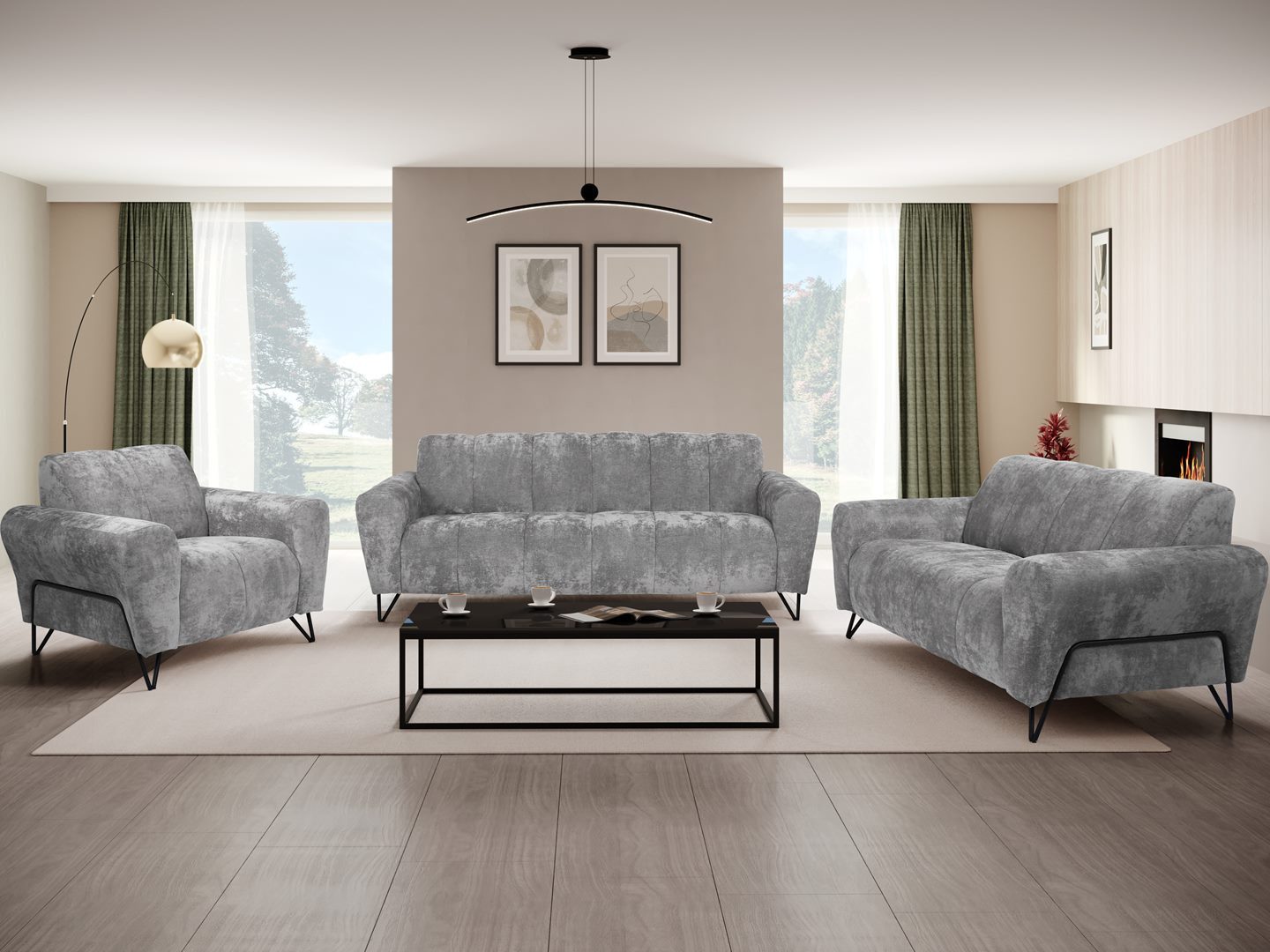 Beautysofa Polstergarnitur mit Metallbeine in schwarzer günstig online kaufen