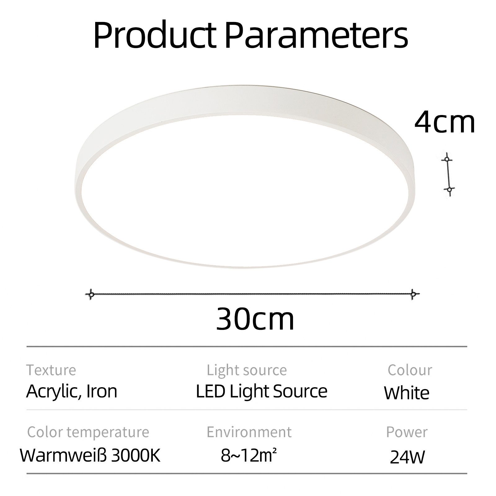 style home LED Deckenleuchte Modern Deckenlampe für Wohnzimmer Schlafzimmer, 24W-Warmweiß 3000K, LED fest integriert, warmweiß ohne Fernbedienung, Runde Flache  – Bild 2 von 5