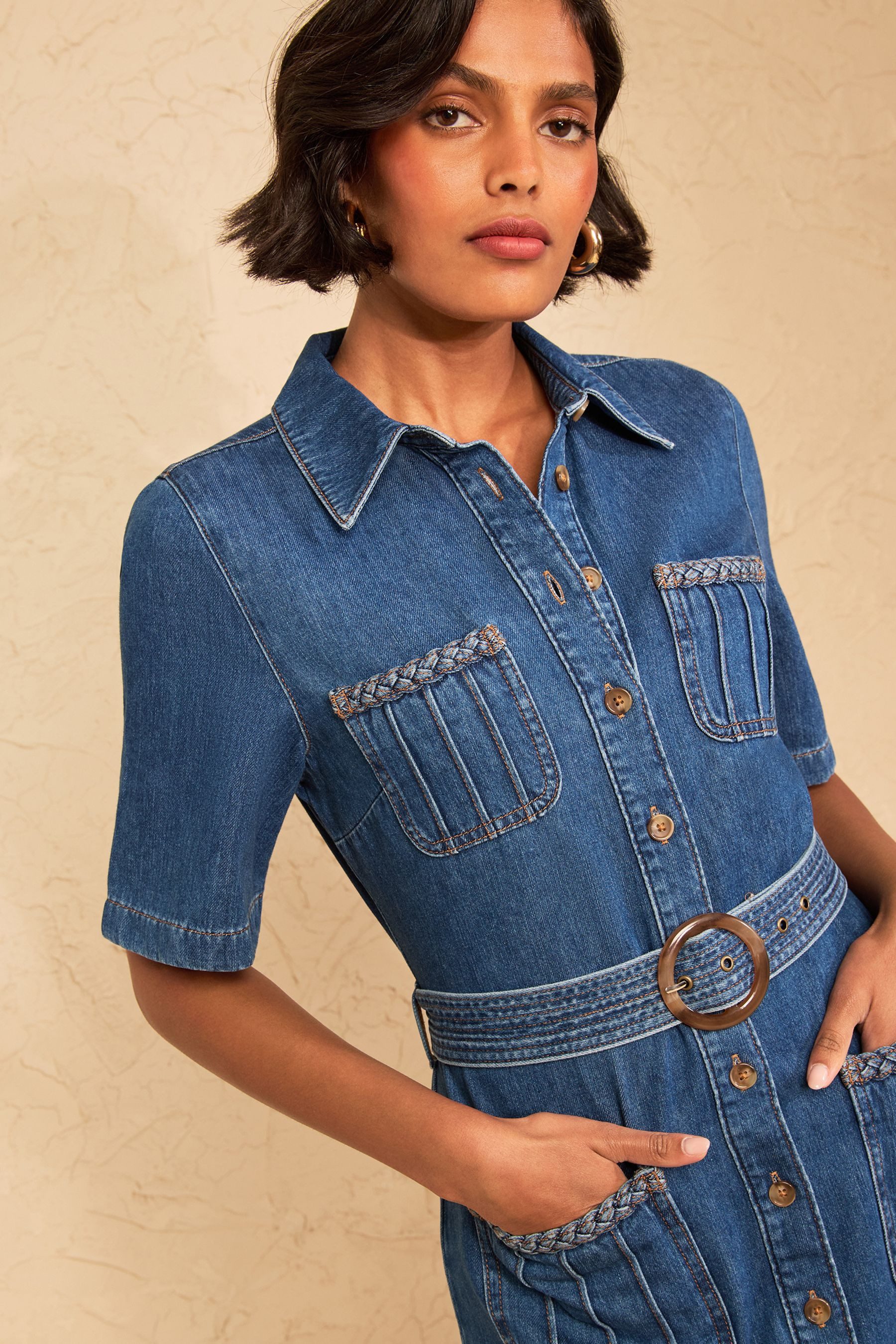 Love & Roses Jeanskleid Love & Roses Kurzärmeliger Denim-Playsuit, Gürtel (1-tlg)