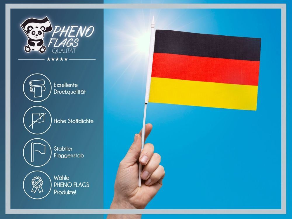 FLAGS Stockfahne Deutschland Handflagge Set Flaggen Handfahne Flagge mit zur (10er Fähnchen PHENO Stab Deko),