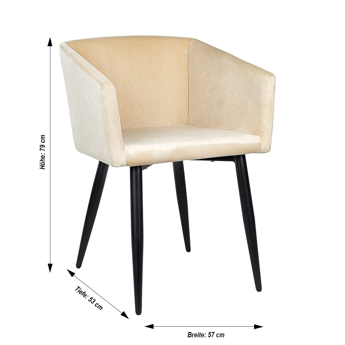 Haushalt International Cocktailsessel Armlehnstuhl beige Samt Stuhl beige Polsterstuhl beige Esszimmer Stuhl, Pflegeleicht, bis 120 kg belastbar, Samt-Optik