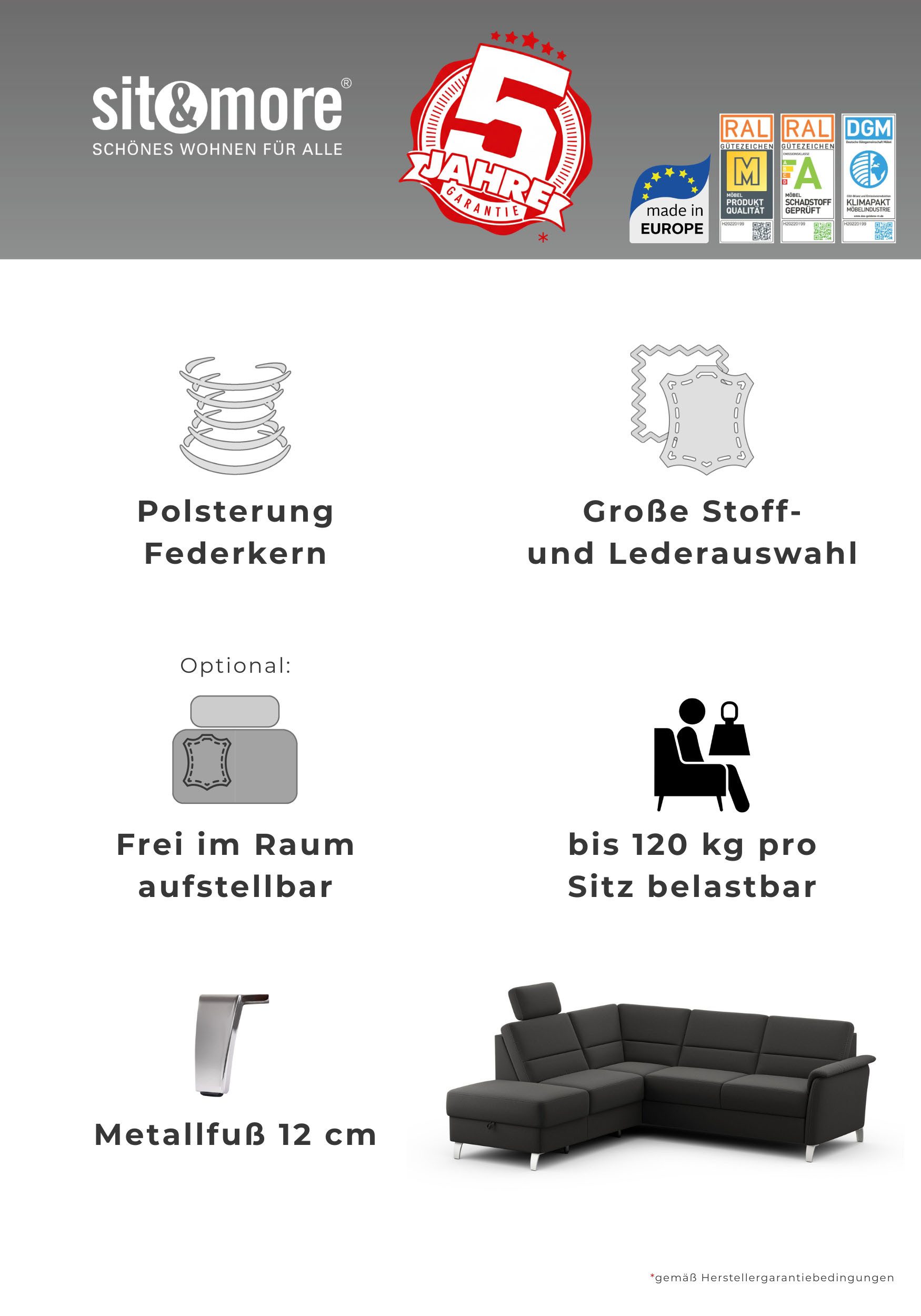 sit&more Sessel Palmera, B: 70 cm, mit Federkern