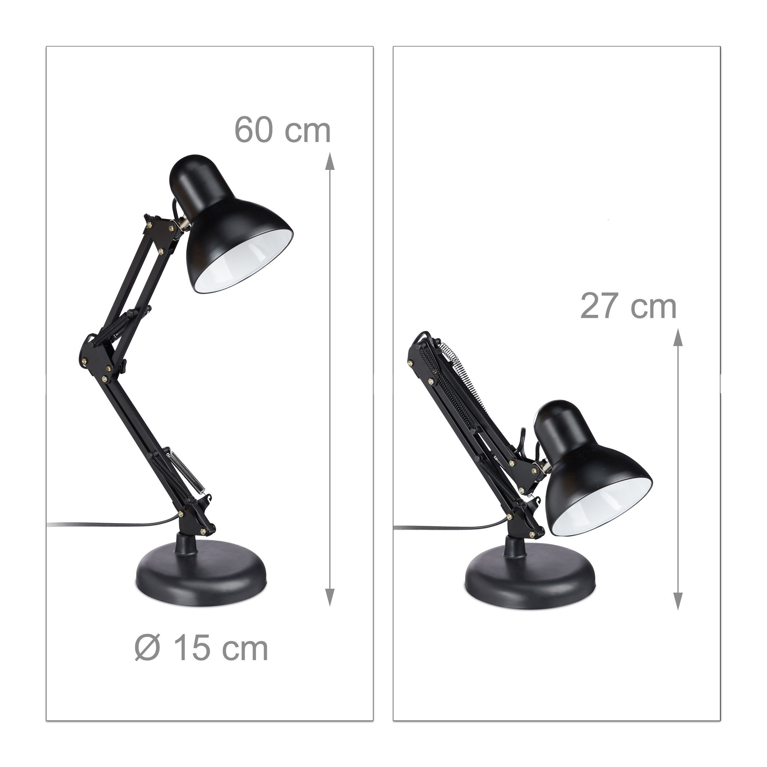 relaxdays Tischleuchte Retro Schreibtischlampe, Leuchtmittel nicht enthalten, schwarz – Bild 4 von 5