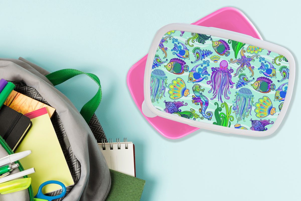 Erwachsene, Fische Kunststoff Snackbox, Mädchen, rosa - - Kunststoff, - Brotdose Lunchbox MuchoWow Brotbox Tiere Muster, Kinder, für Regenbogen (2-tlg),
