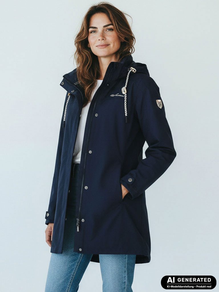 Dry Fashion Funktionsmantel Leer Damen Funktionsjacke Wasserdicht - Outdoor-Jacke Mantel Winddicht Atmungsaktiv, Verschweißte Nähte, Verstellbare und abnehmbare Kapuze