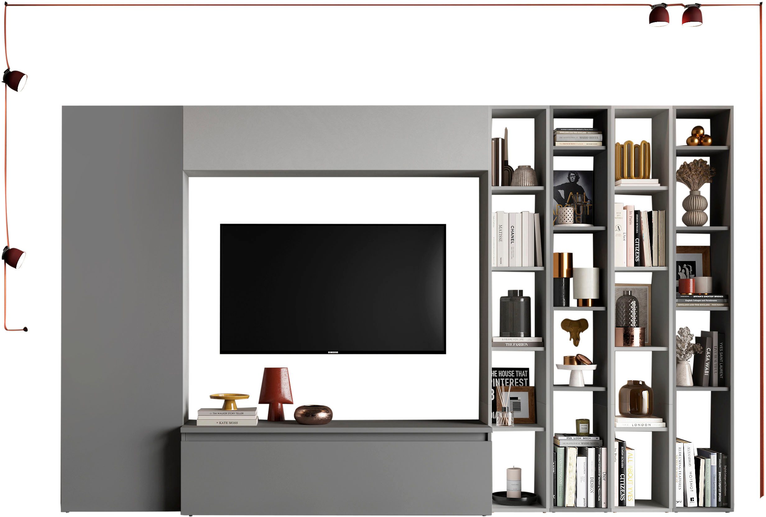 Home affaire Wohnwand Infinity, 7tlg. Breite 305 cm, Schrankwand, Anbauwand, (7-St), (Lowboard, Stauraumschrank, Hängeschrank, 4x Standregal)