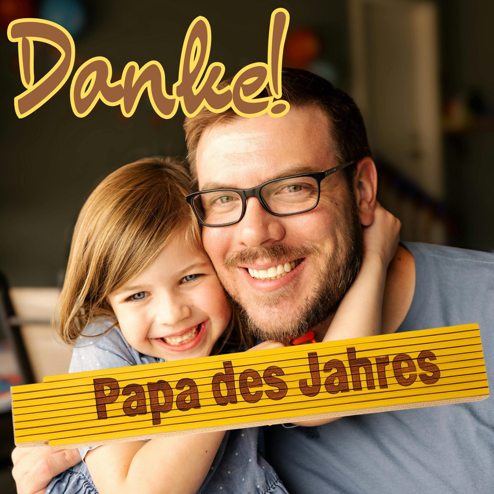 TE-Trend Zollstock Maßstab dauerhafte Laser Gravur Spruch Papa des Jahres goldfarben, 90° Rasterung und Winkelmesser
