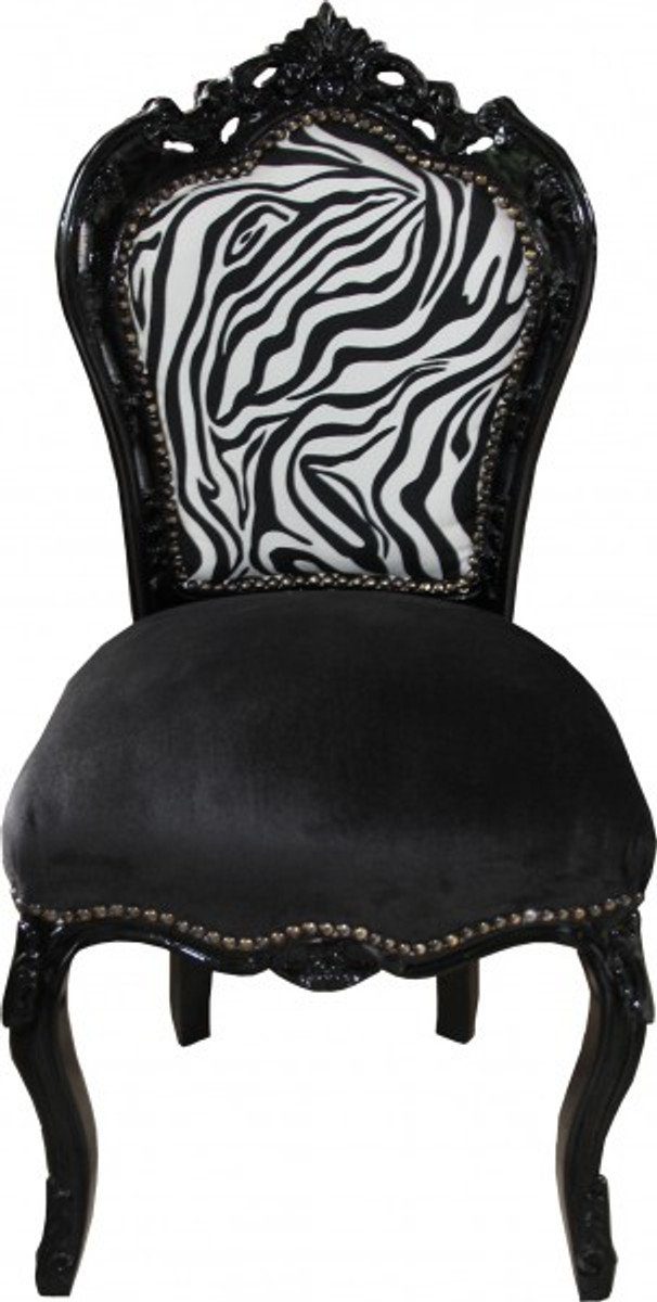 Casa Padrino Esszimmerstuhl Barock Esszimmer Stuhl ohne Armlehnen Schwarz/Zebra/Schwarz - Antik Möbel Zebra