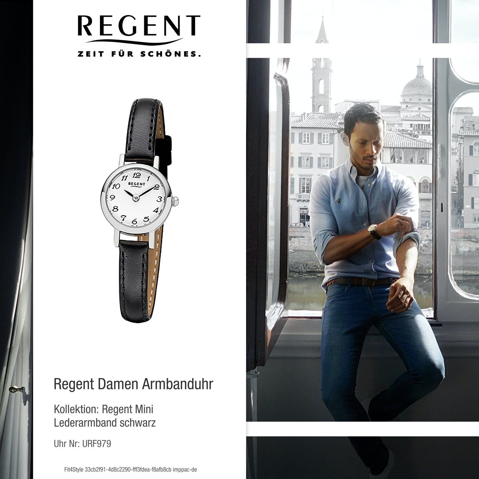 Damen-Armbanduhr schwarz Analog, rund, Damen Lederarmband (ca. Regent Armbanduhr Quarzuhr klein Regent 20mm),