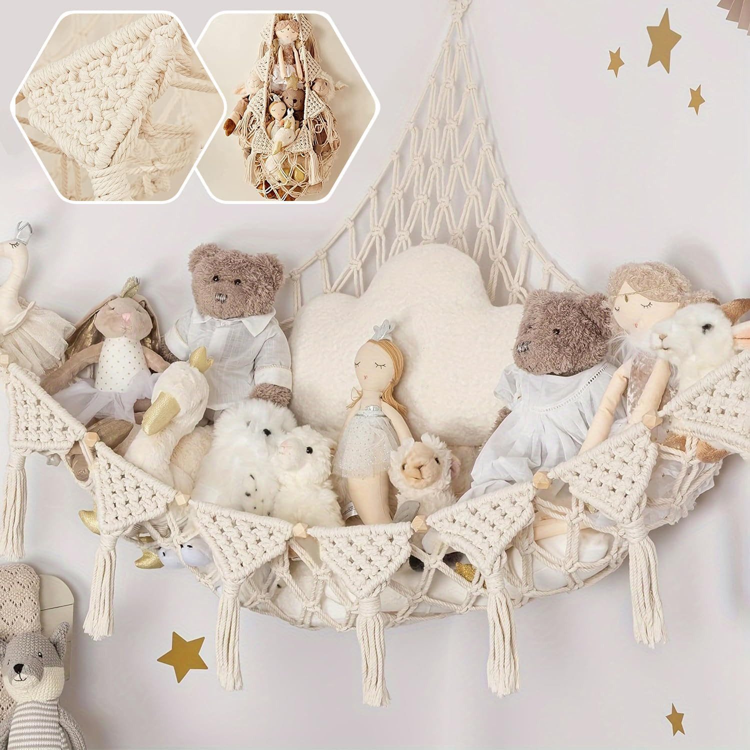 AIMAX Spielzeugtruhe Hängekorb Spielzeug Aufbewahrung Kuscheltier Hängematte Makramee Boho, (1er Set), Stofftier Plüschtier Hängematte für Kuscheltiere Teddy