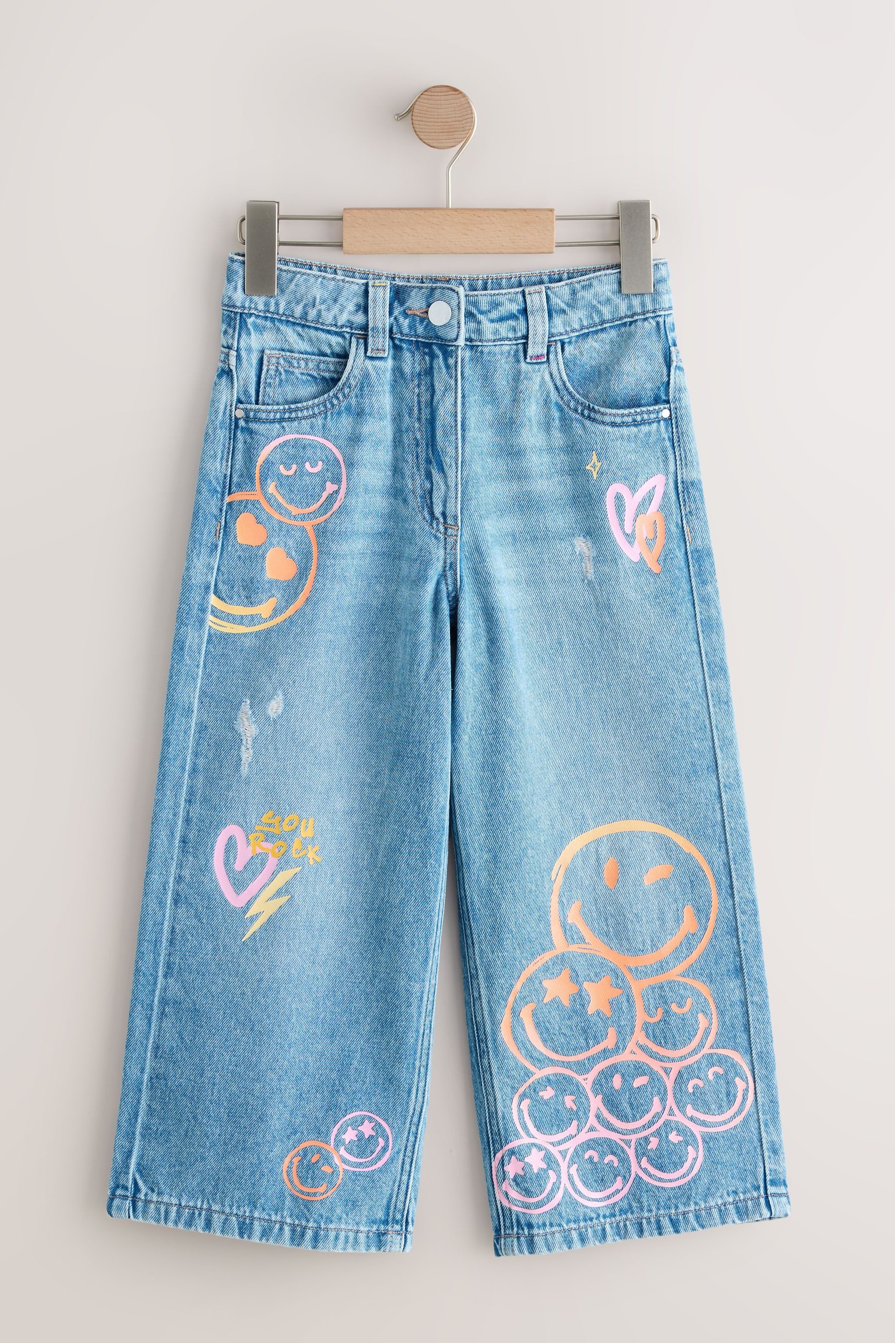 Next Weite Jeans SmileyWorld® Jeans mit weitem Bein und Print (1-tlg)